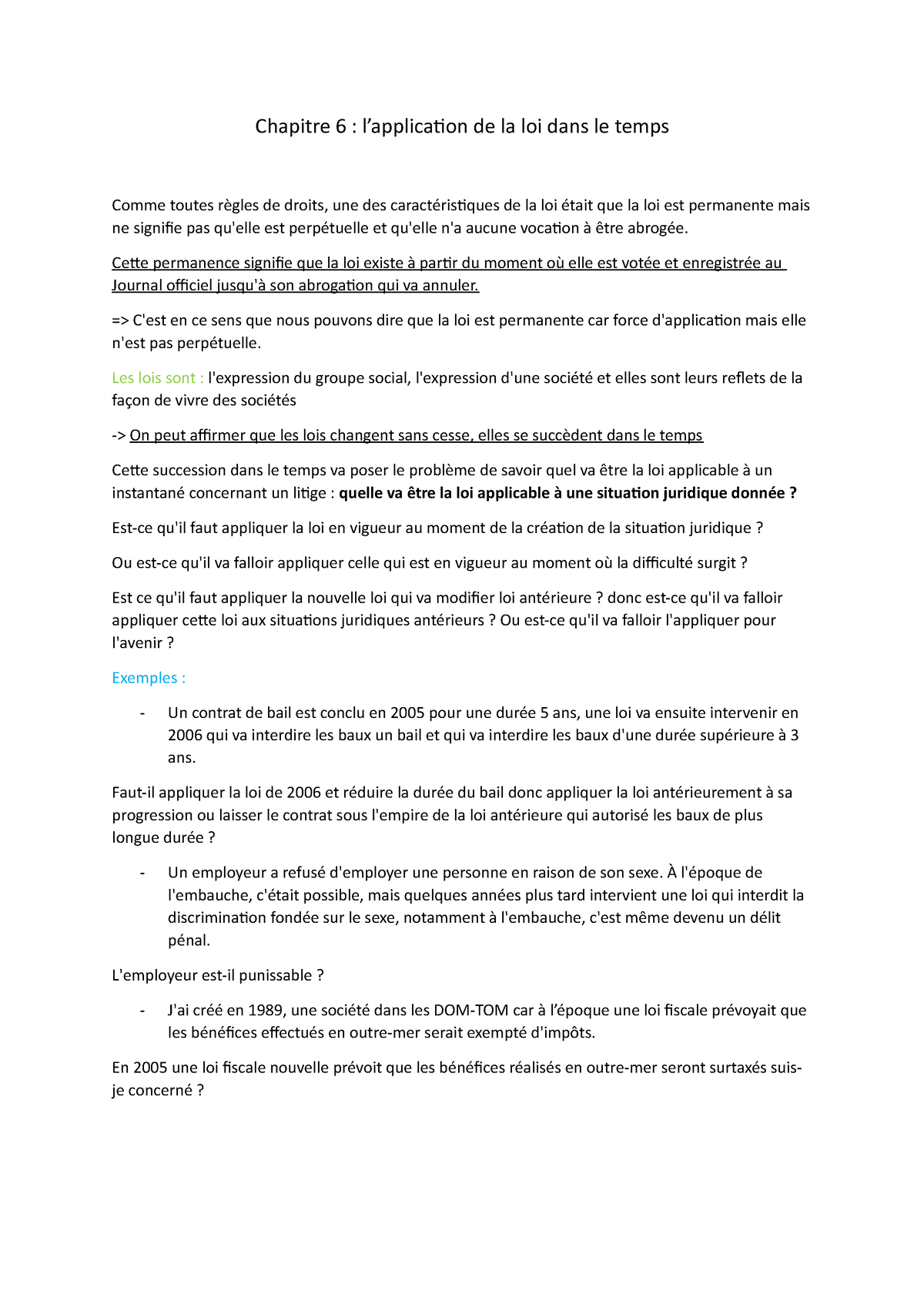 dissertation juridique l'application de la loi dans le temps