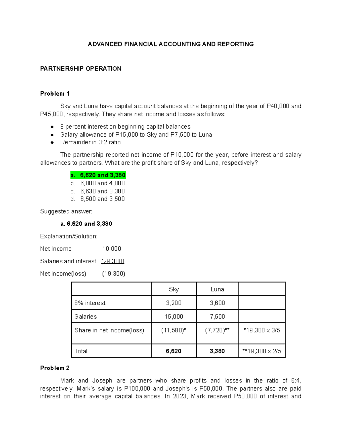 Partnership Operation with solutions - ADVANCED FINANCIAL ACCOUNTING ...