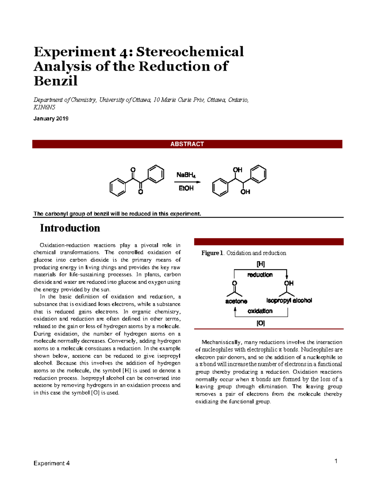 Experiment 4 1321241 - Experiment 4: Stereochemical Analysis of the ...