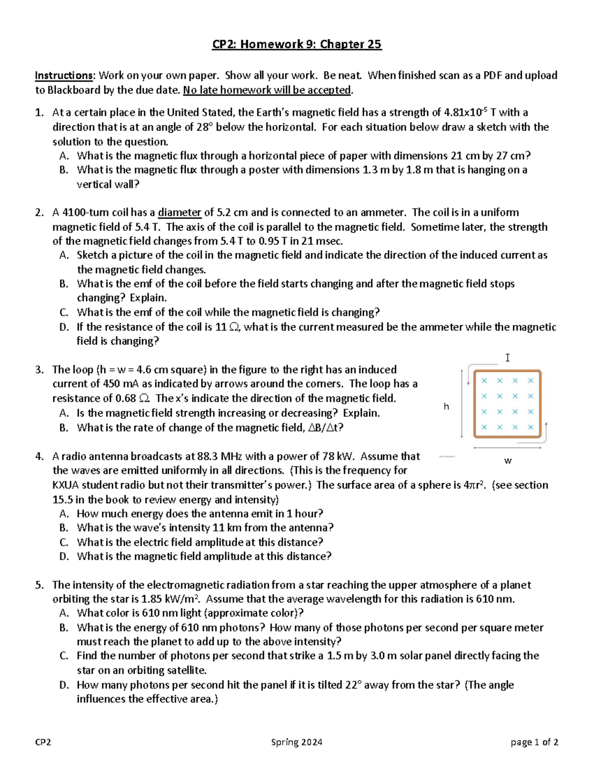 CP2 HW09 Ch25 - CP2 Spring 20 24 page 1 of 2 CP2: Homework 9 : Chapter ...