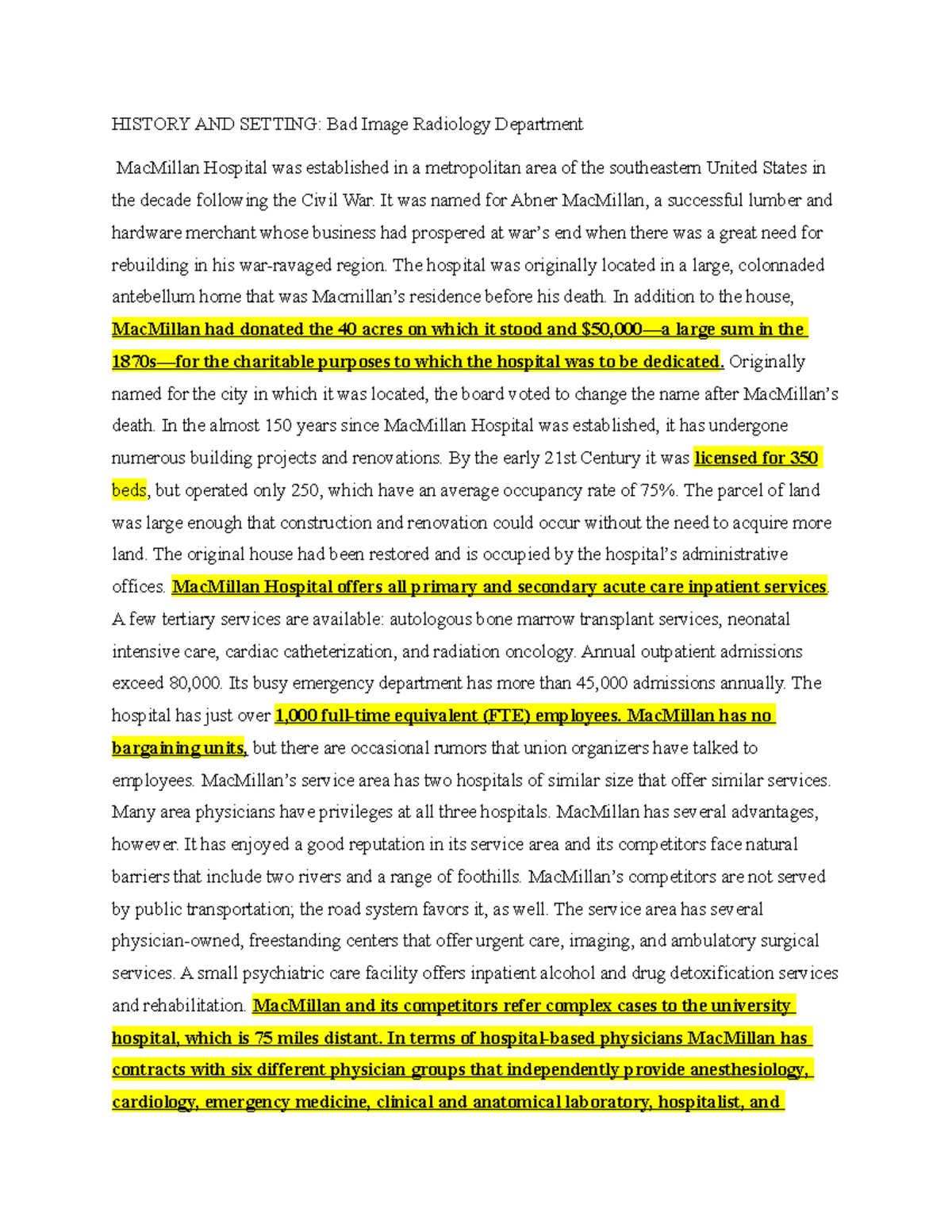 Bad image radiology Case study HISTORY AND SETTING Bad Image