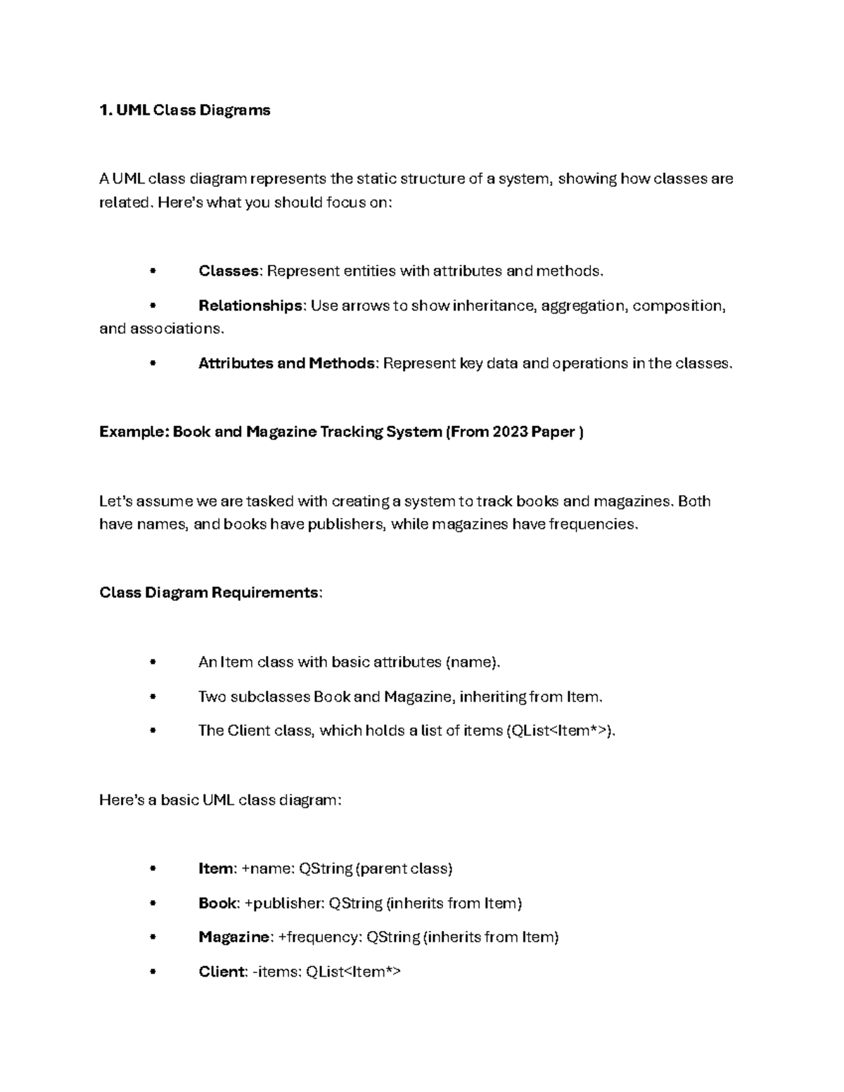 Exam Prep - Some exam prep I made - UML Class Diagrams A UML class ...