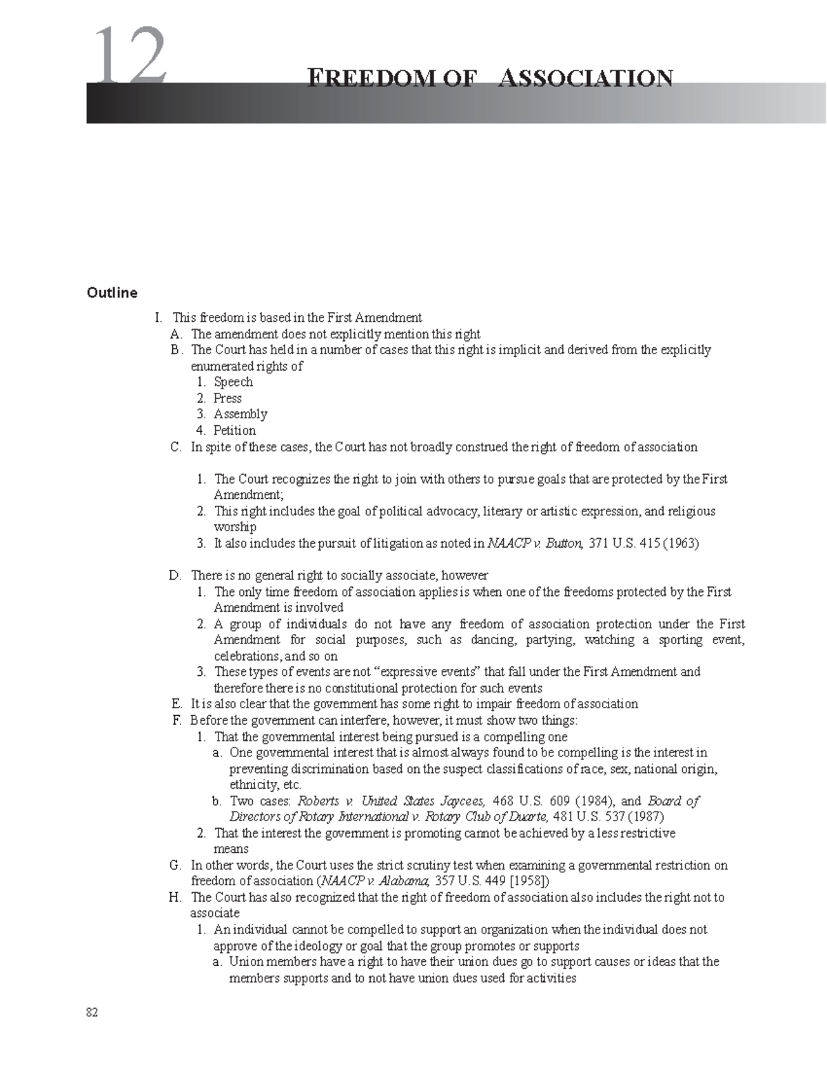 Ch12 Freedom of Association 12 CHAPTER FREEDOM OF ASSOCIATION Outline