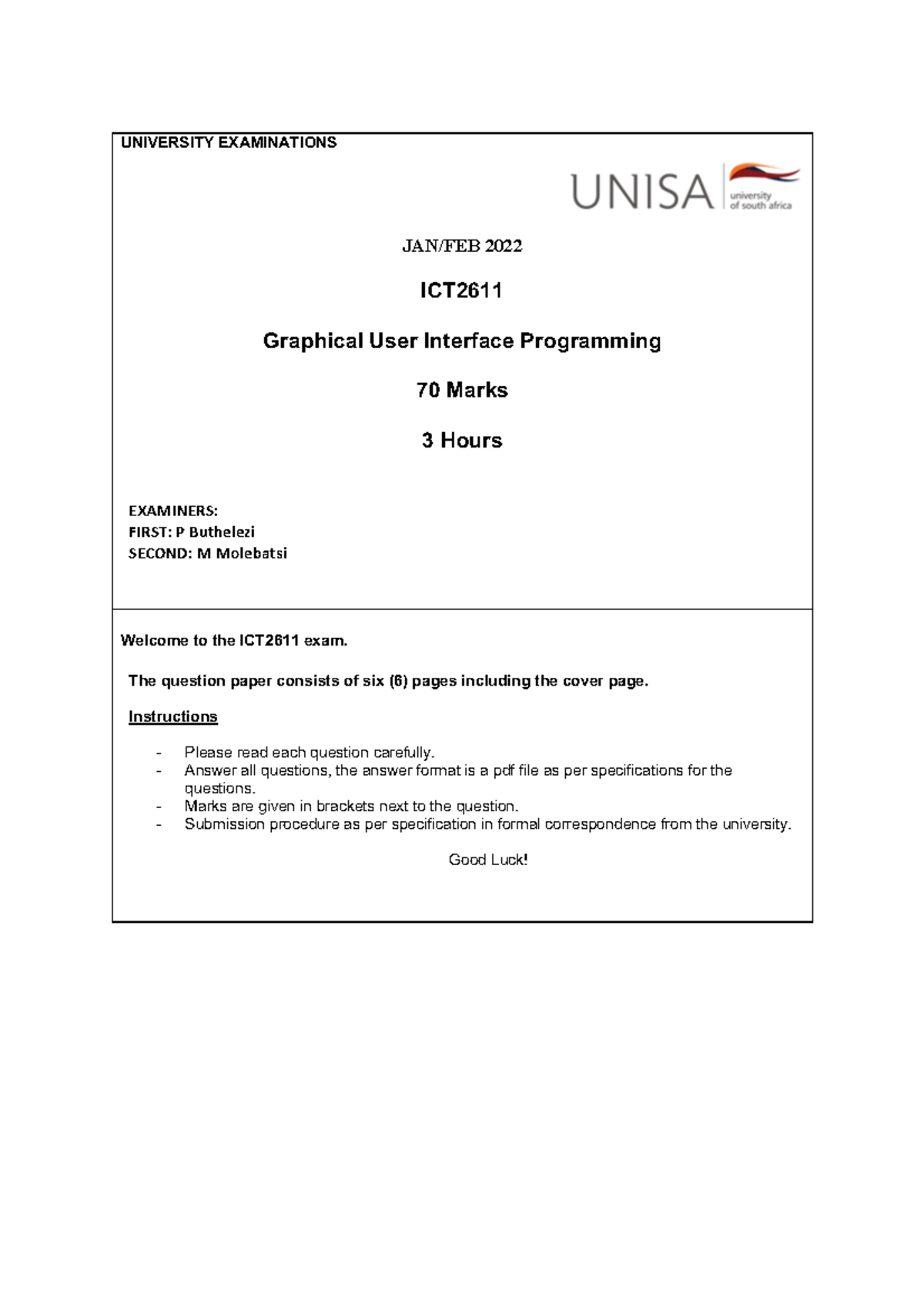 Jan exams - UNIVERSITY EXAMINATIONS JAN/FEB 2022 ICT Graphical User ...
