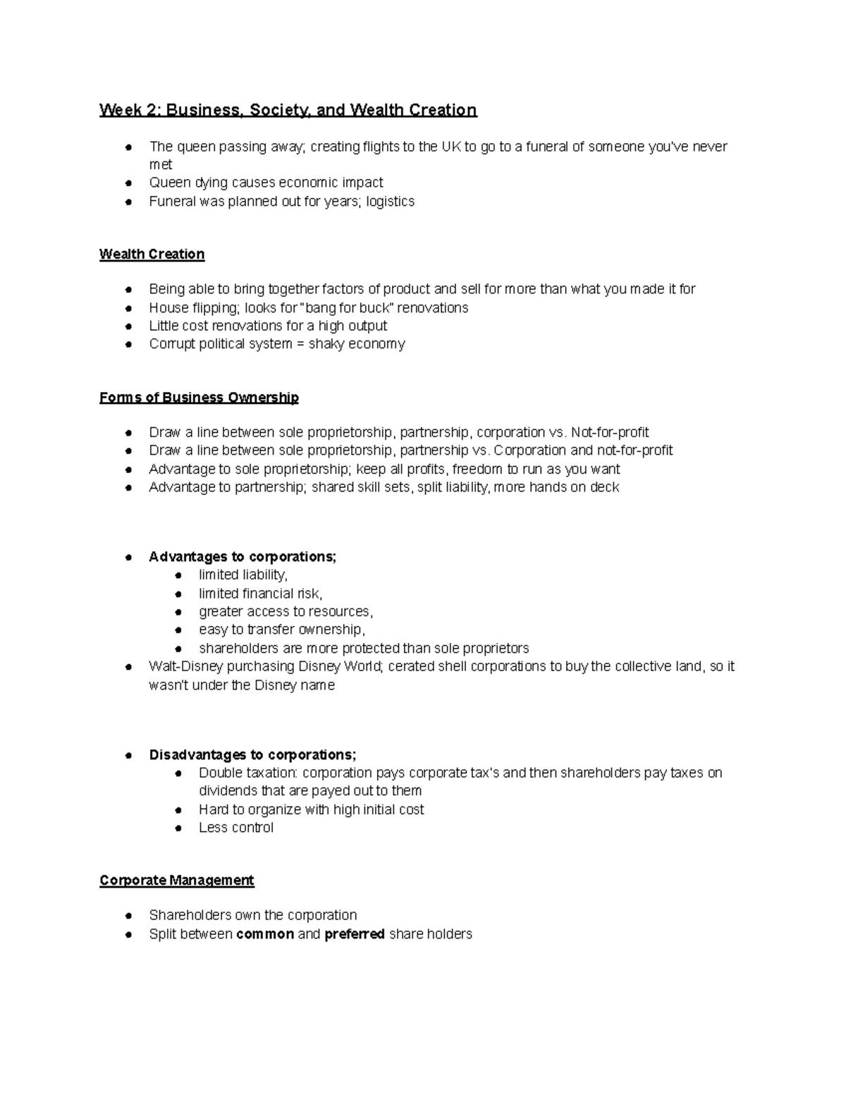 Management Class Notes - Week 2 - Week 2: Business, Society, and Wealth ...