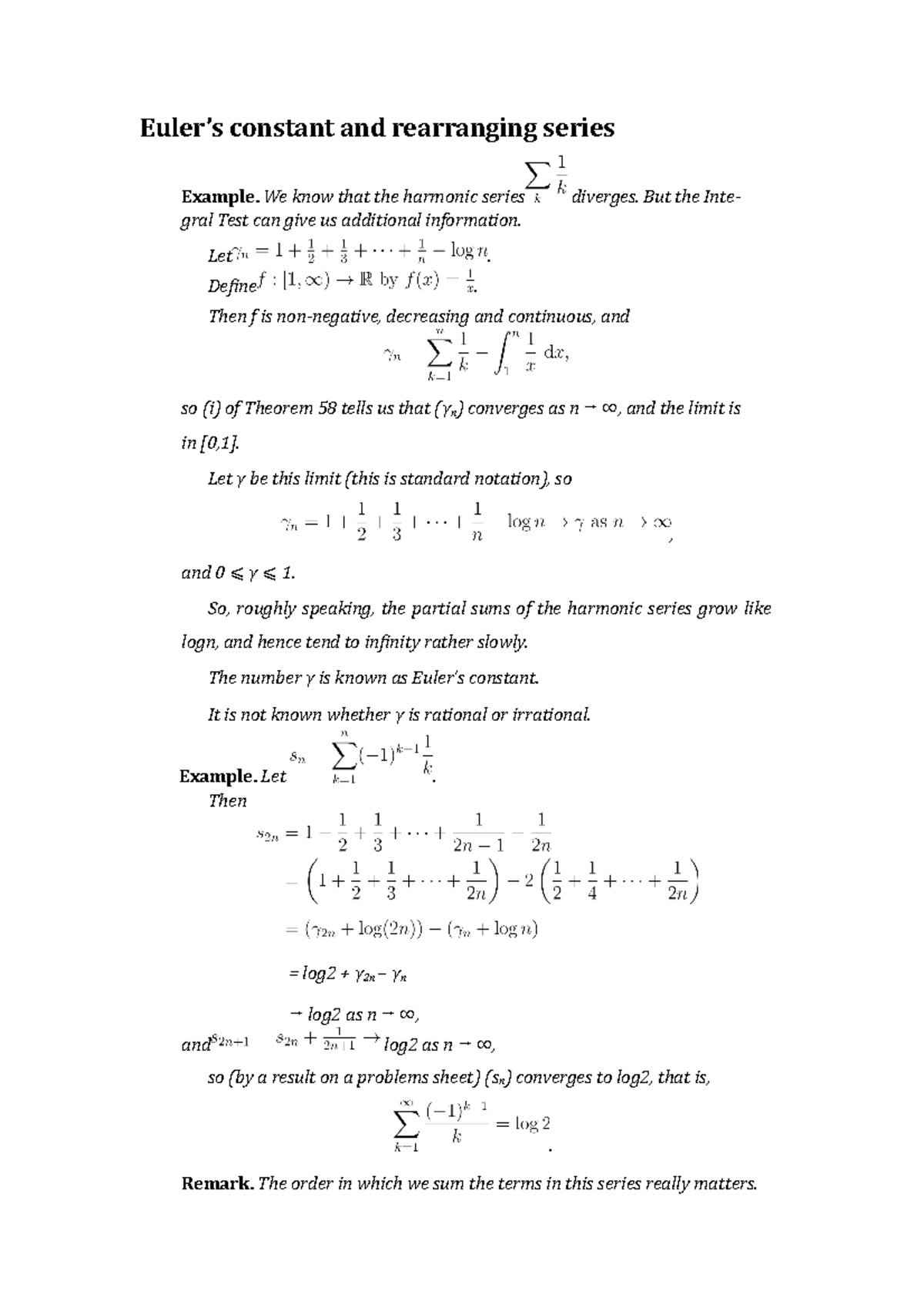 Analysis 32 Euler’s constant and rearranging series Euler’s