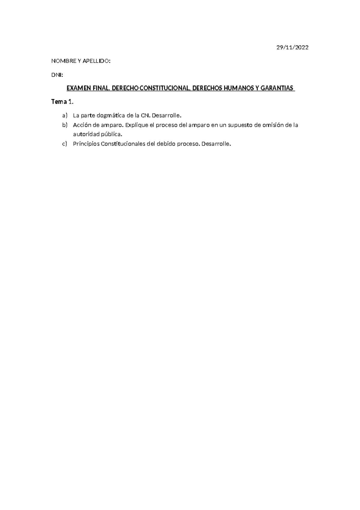 Examen diciembre final constitucional tema 1 Escribania - Derecho ...