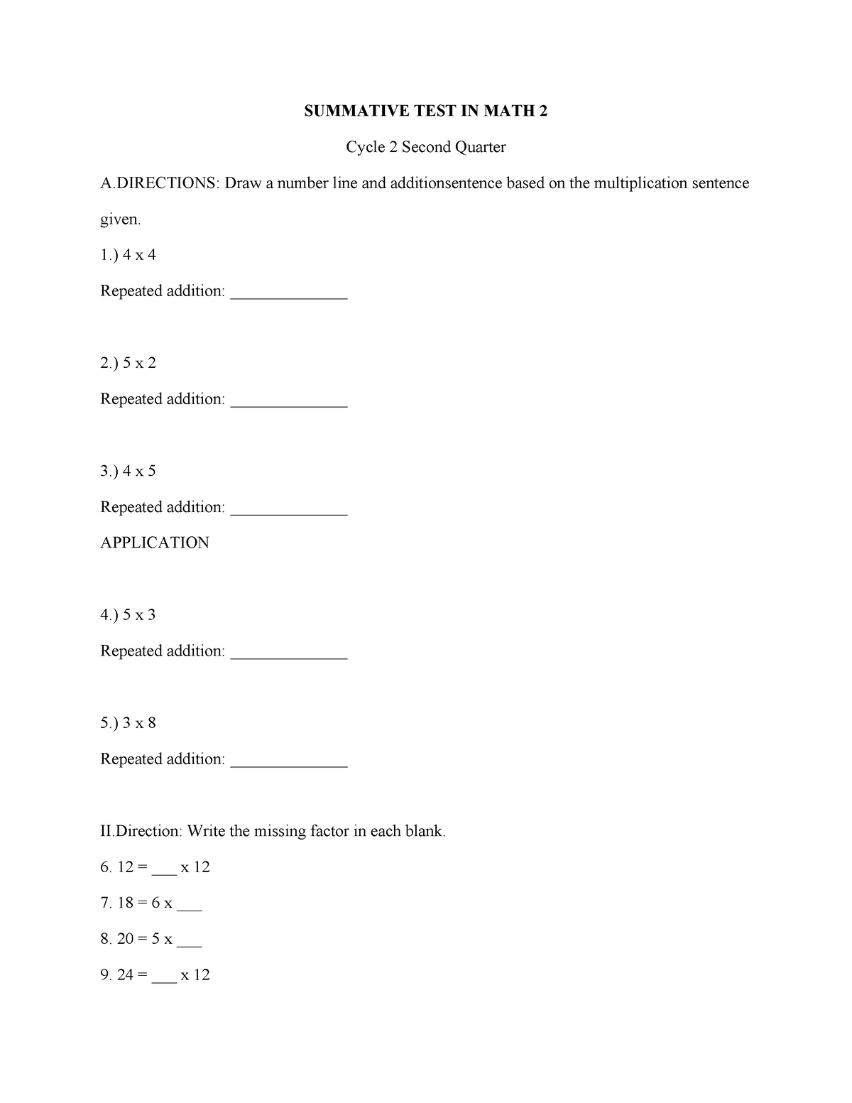 Summative TEST IN MATH 2 - SUMMATIVE TEST IN MATH 2 Cycle 2 Second ...