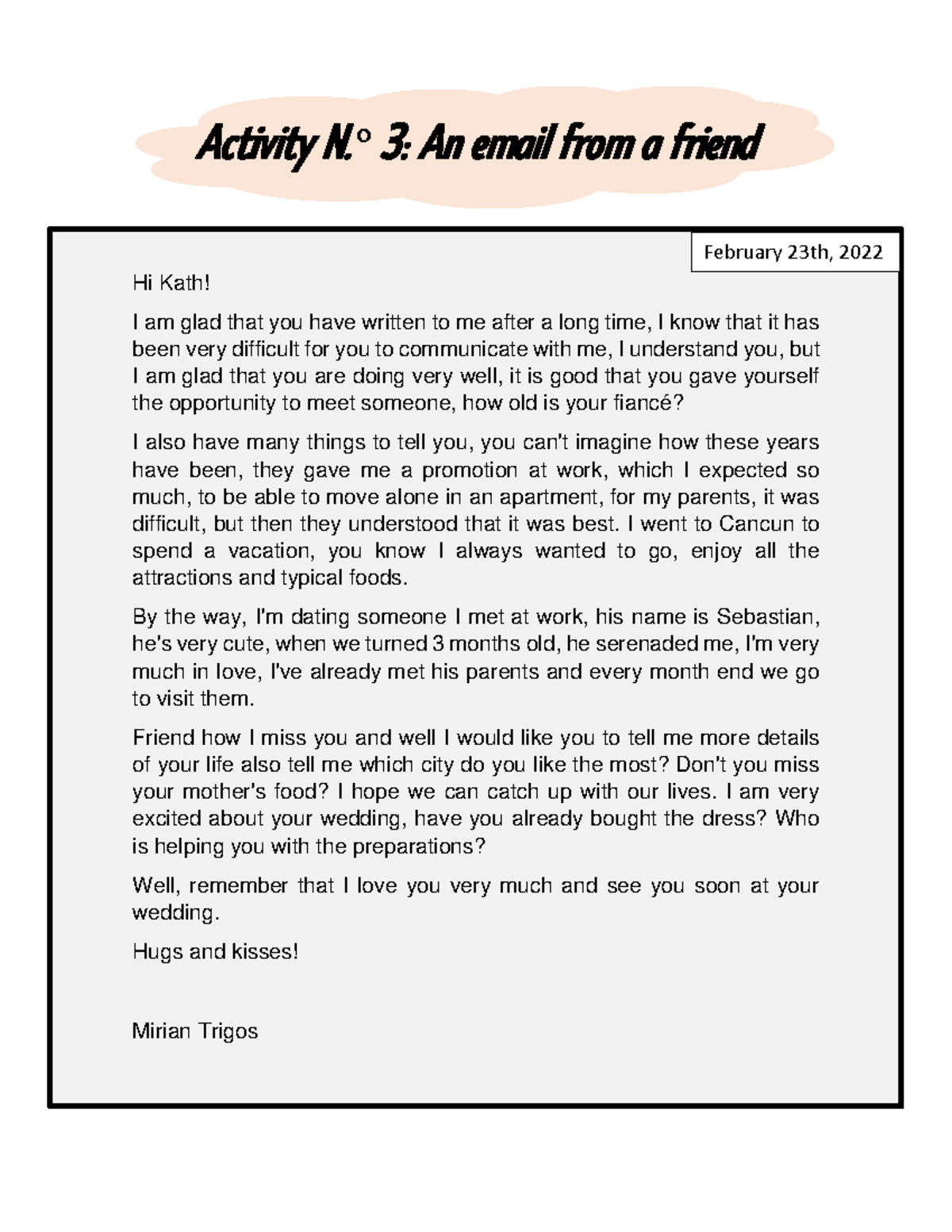 Writing An Email To A Friend Activity – LWMDUH