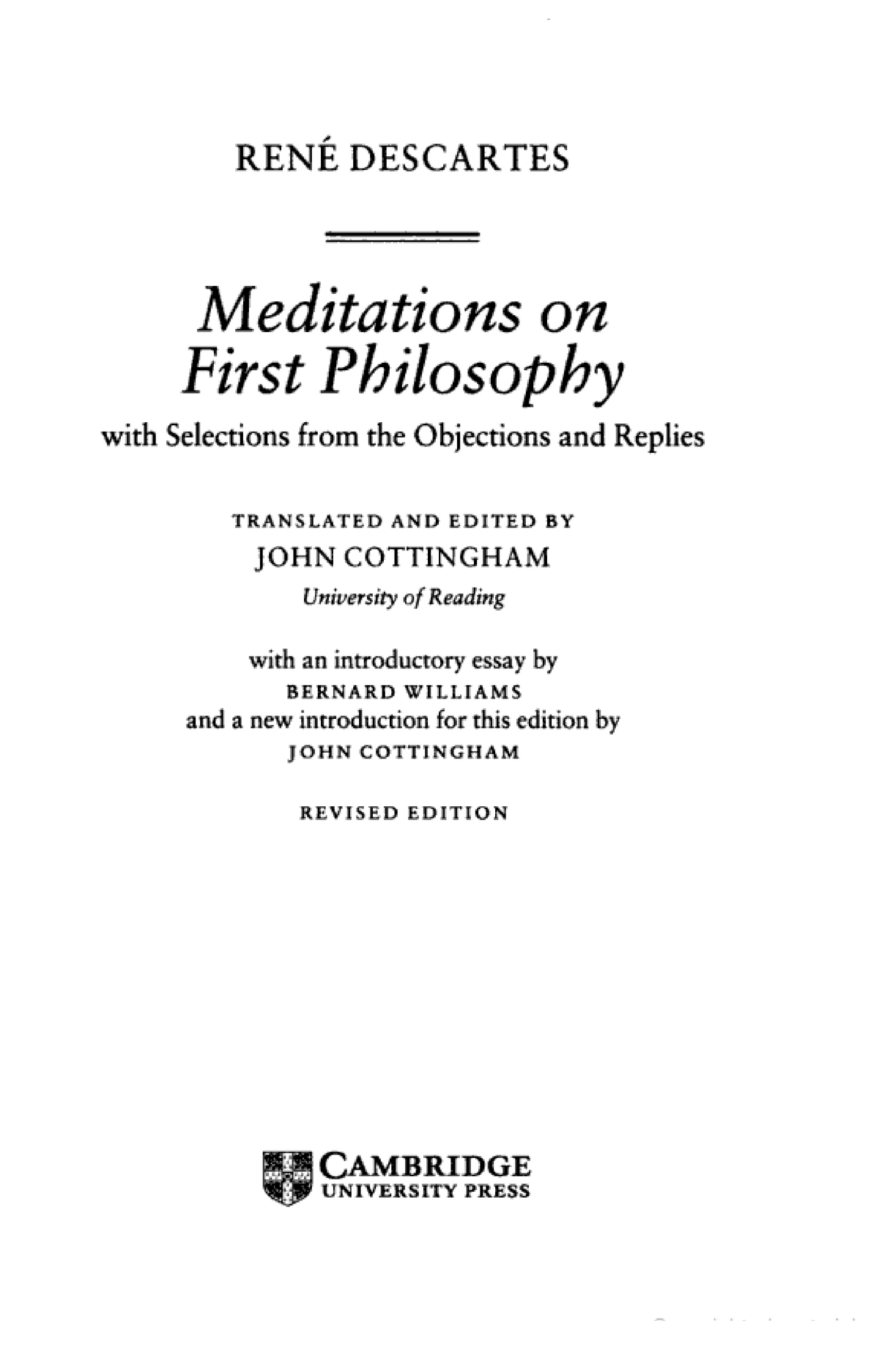 4 Descartes Meditations I and II - RENE DESCARTES Meditations on First ...