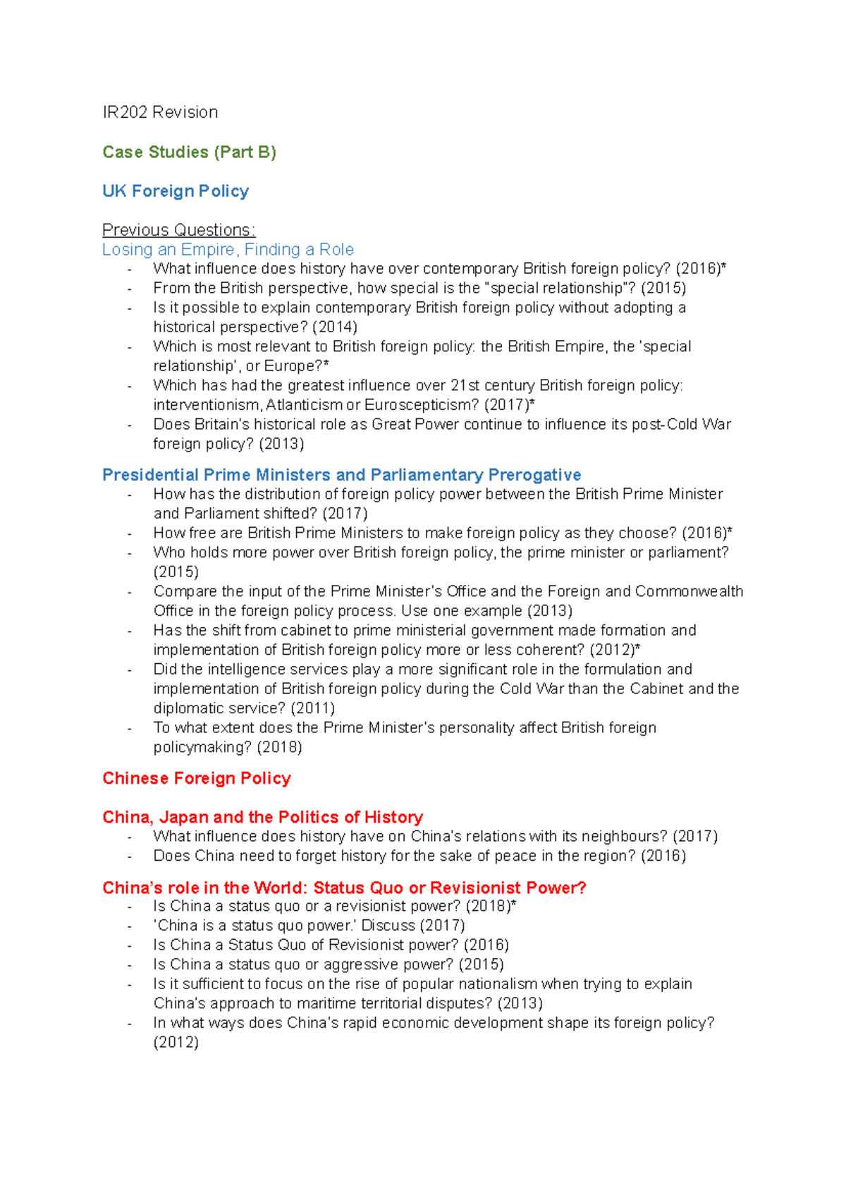 IR202 PART B copy - Summaries and essay plans for Part B of the exam ...