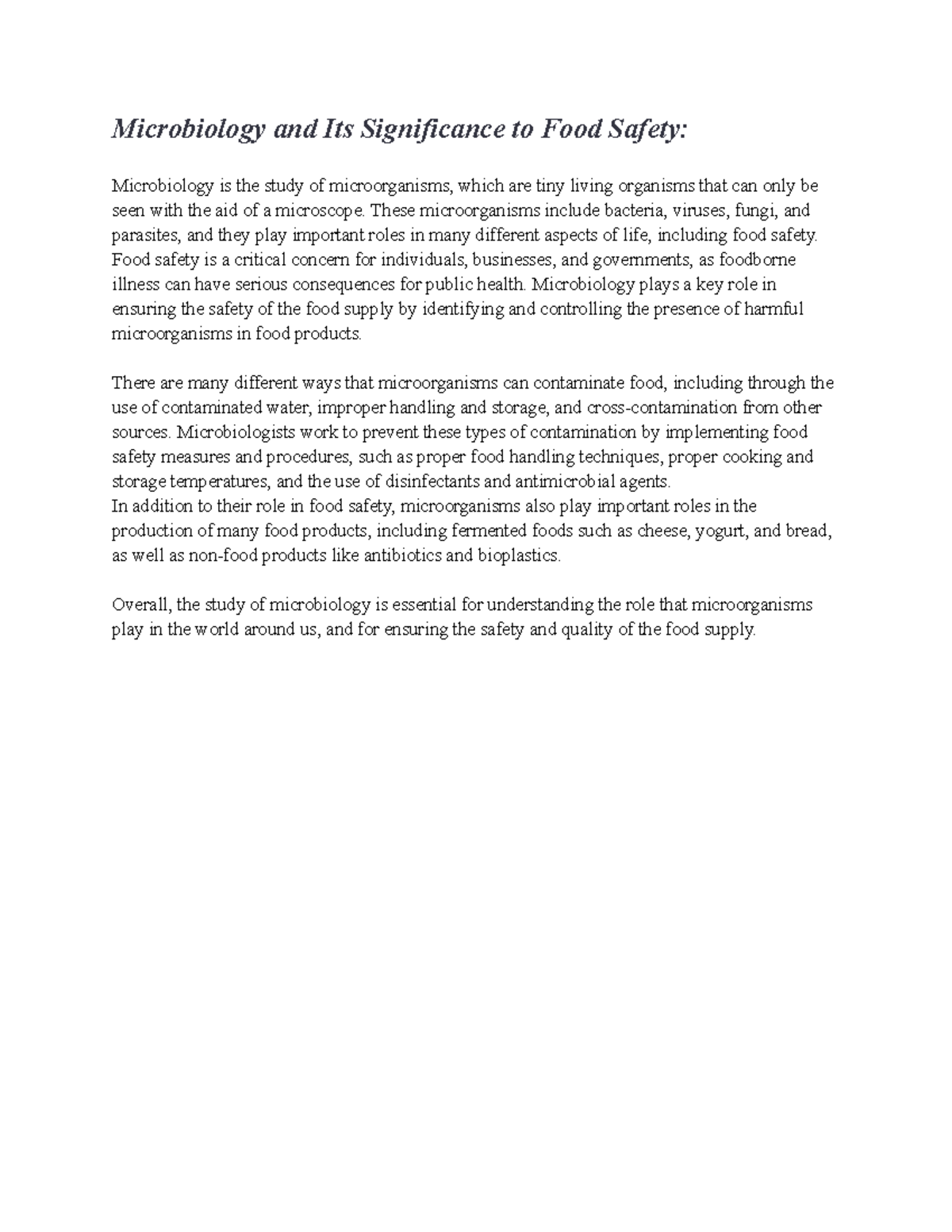 Notes on Microbiology and Its Significance to Food Safety ...