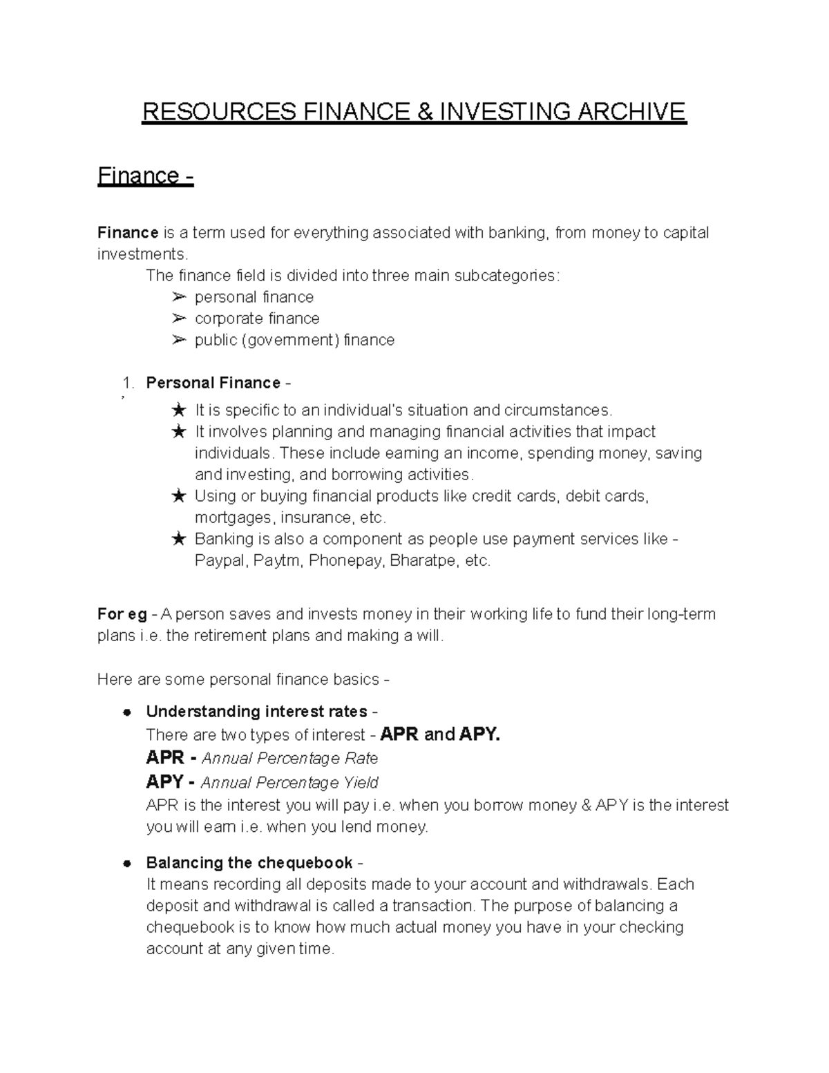 Resources Finance Archive RESOURCES FINANCE & INVESTING ARCHIVE