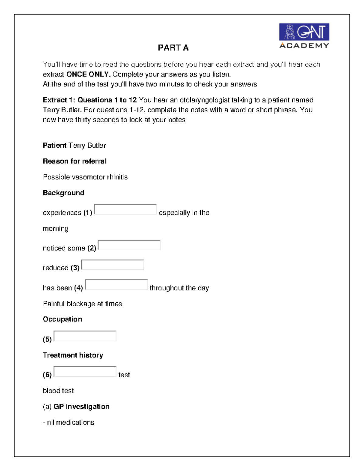 Terry buttler script - reading and listening - PART A You’ll have time ...