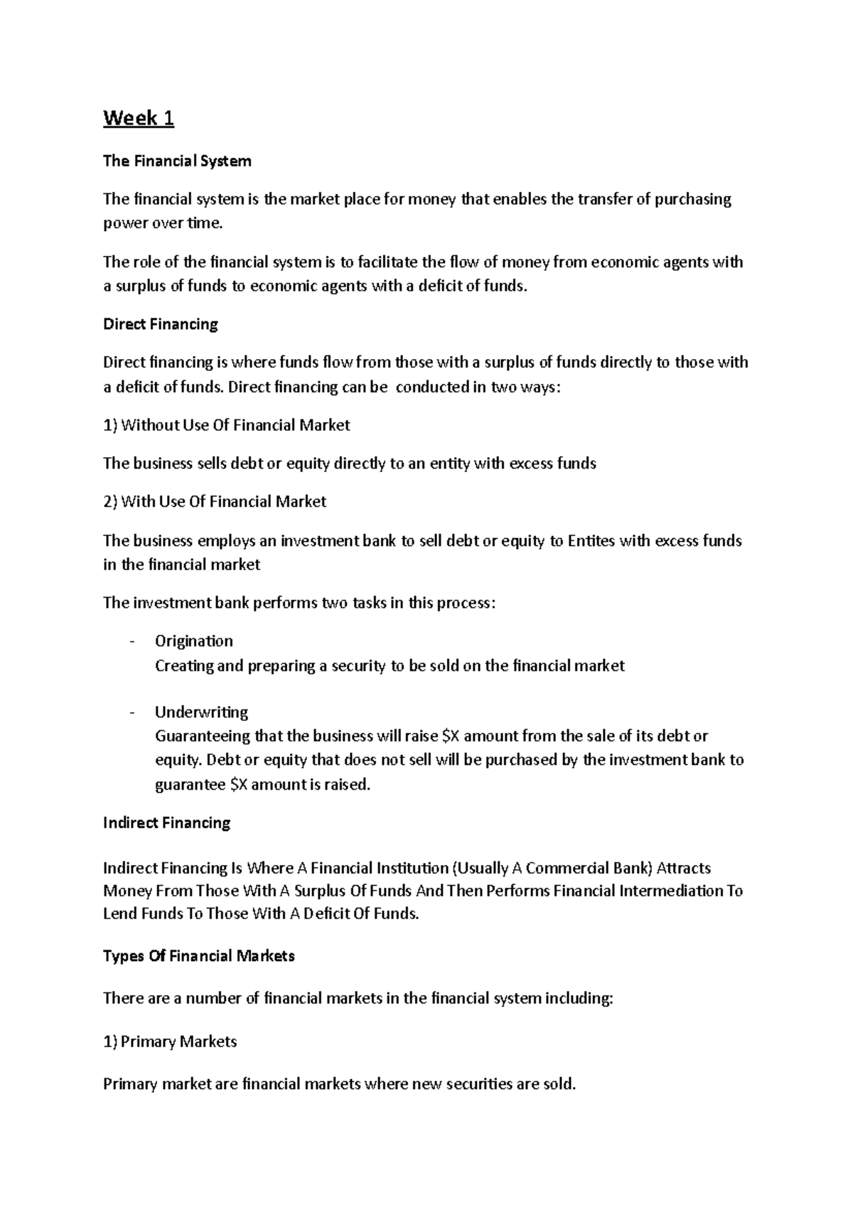 Summary - lecture 1-13, complete - Week 1 The Financial System The ...