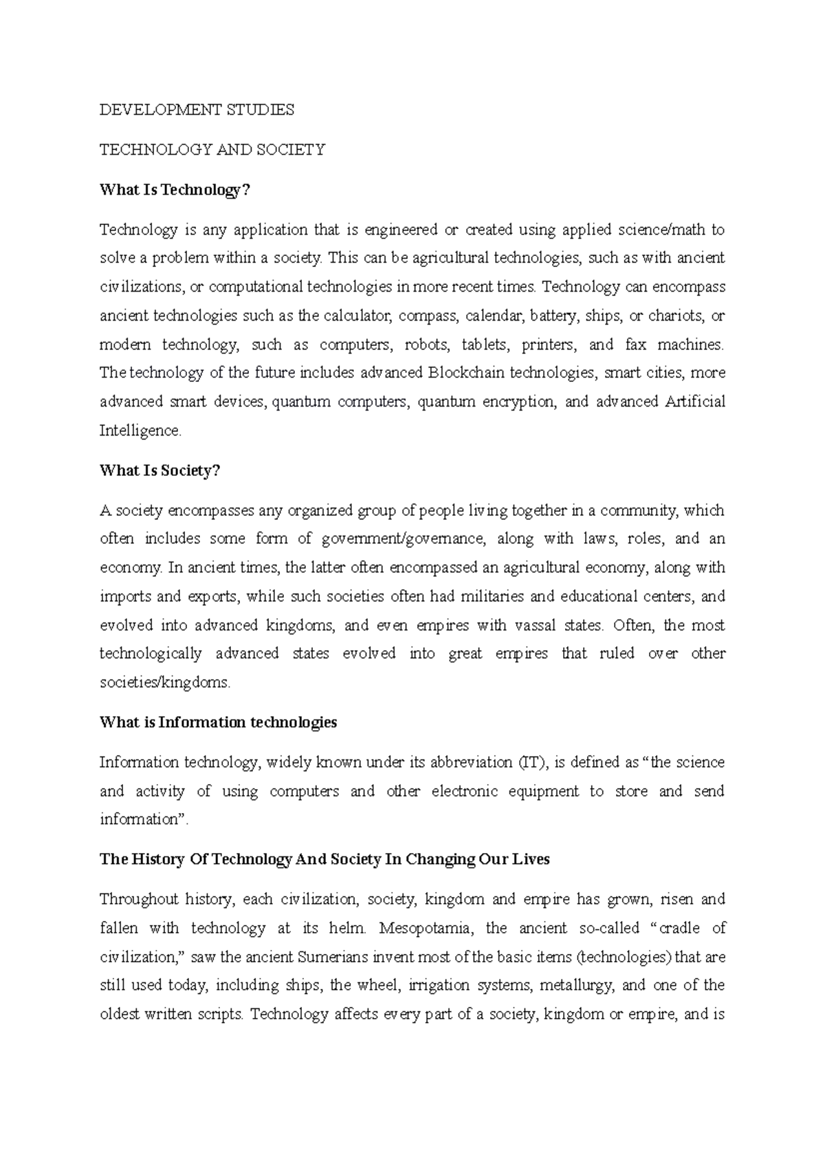 Development Studies IT - DEVELOPMENT STUDIES TECHNOLOGY AND SOCIETY ...