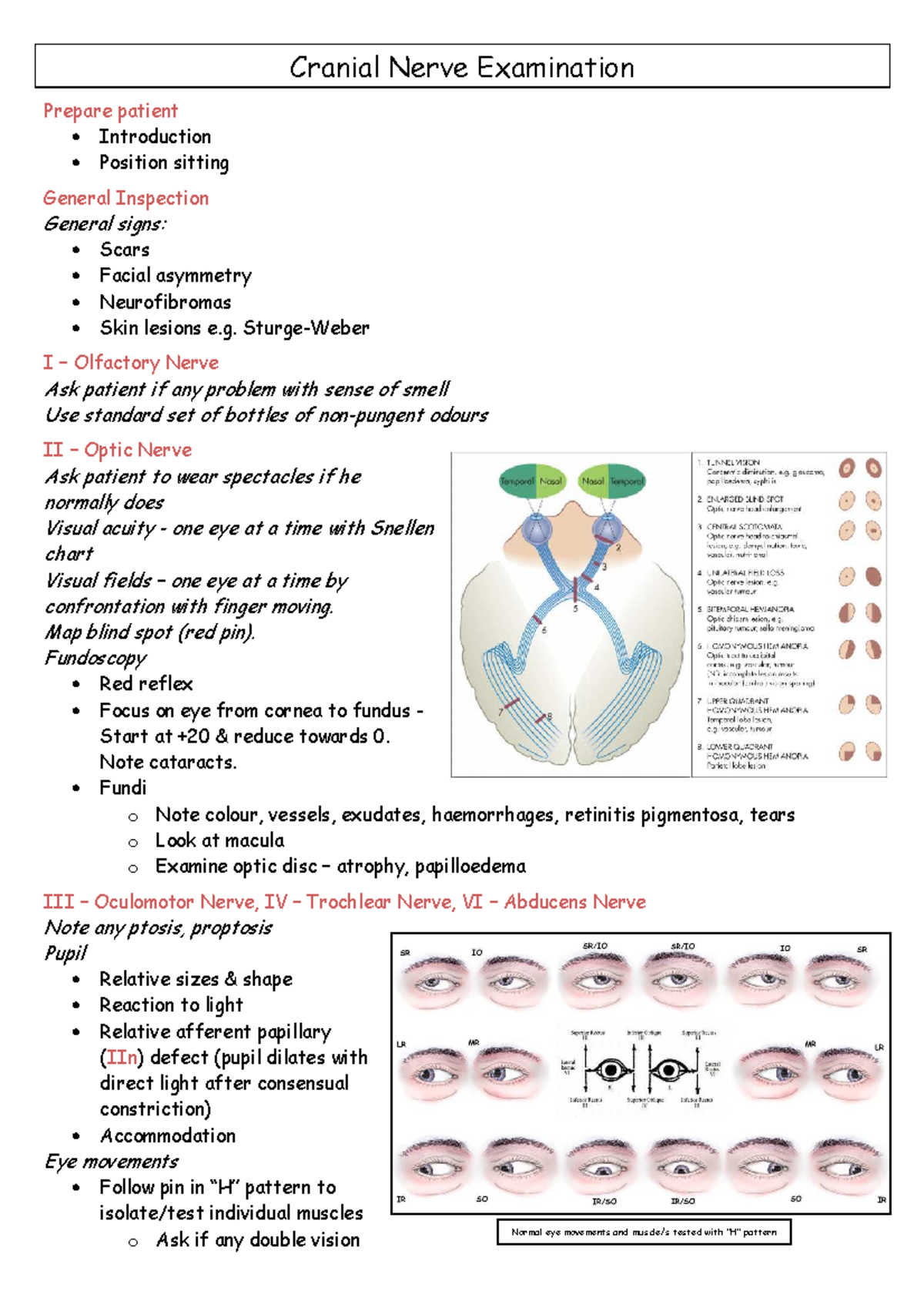 Cranial Nerves Assessment - Cranial Nerve Examination Prepare patient ...