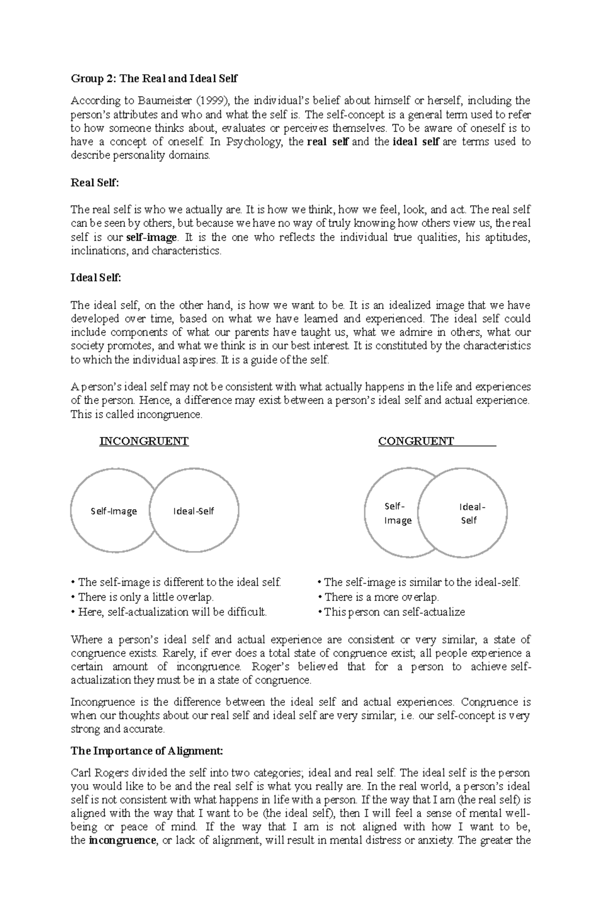 The Real and Ideal Self 2 - Group 2: The Real and Ideal Self According ...