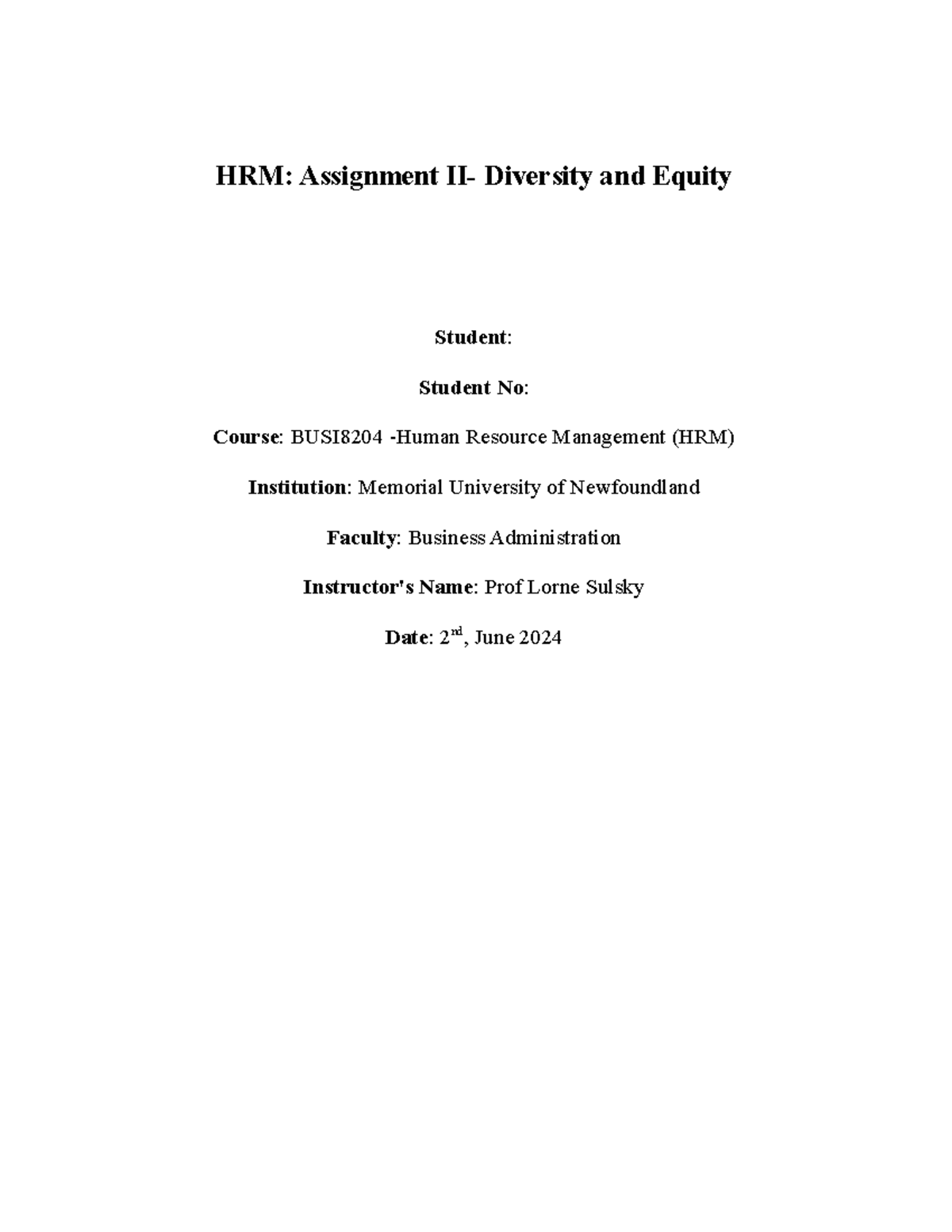 Diversity and Equity Assignment - HRM: Assignment II- Diversity and ...