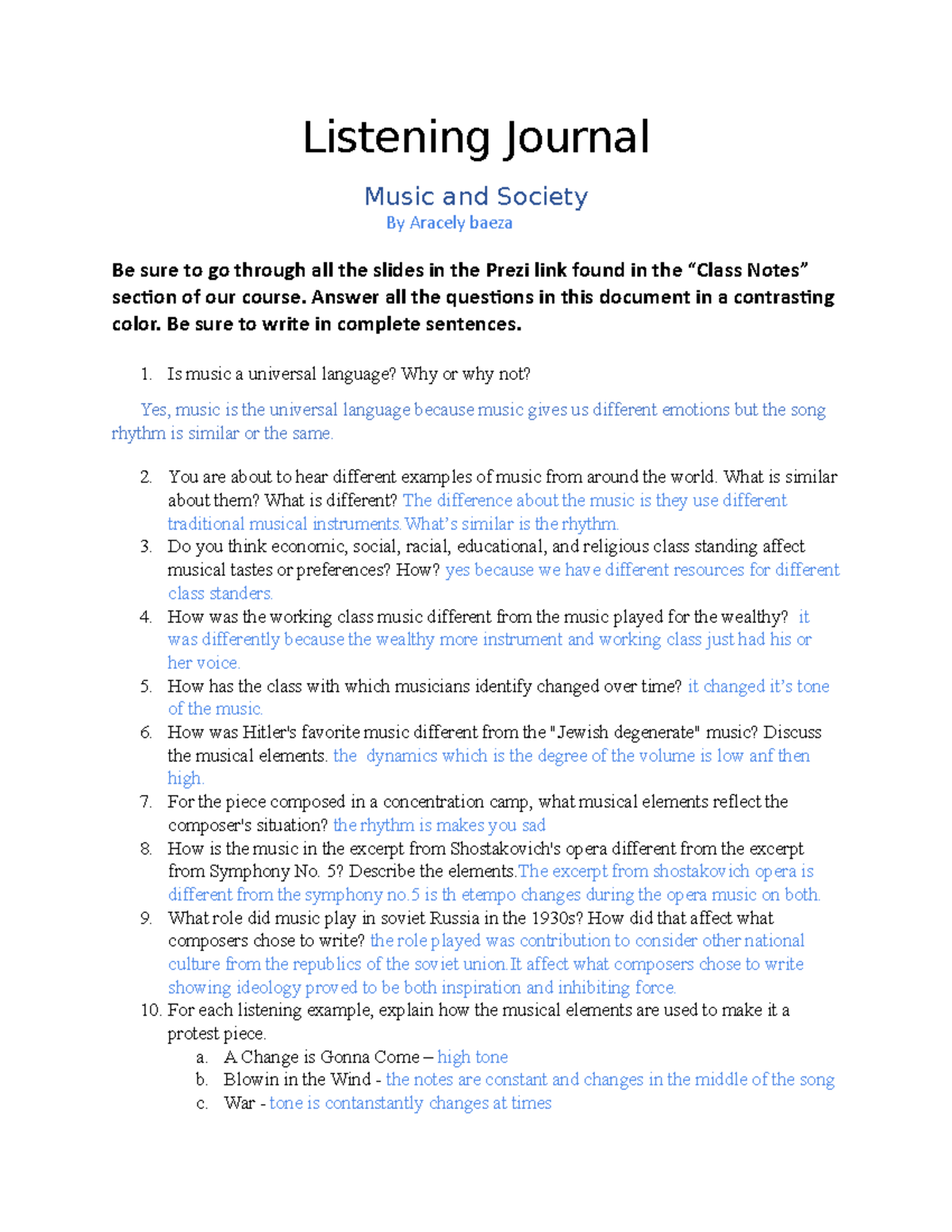 Listening Journal Part 4 AB Listening Journal Music and Society By