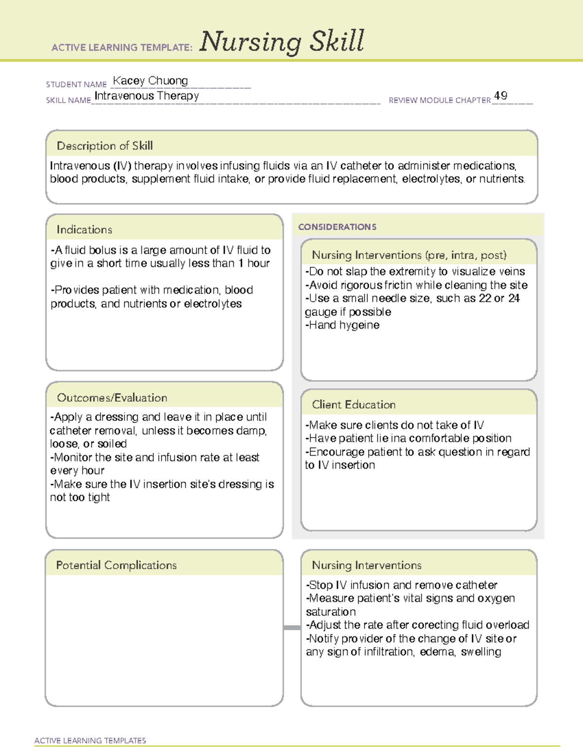 Intravenous Therapy Nursing skill (2b) - NURS 200 - ACTIVE LEARNING ...