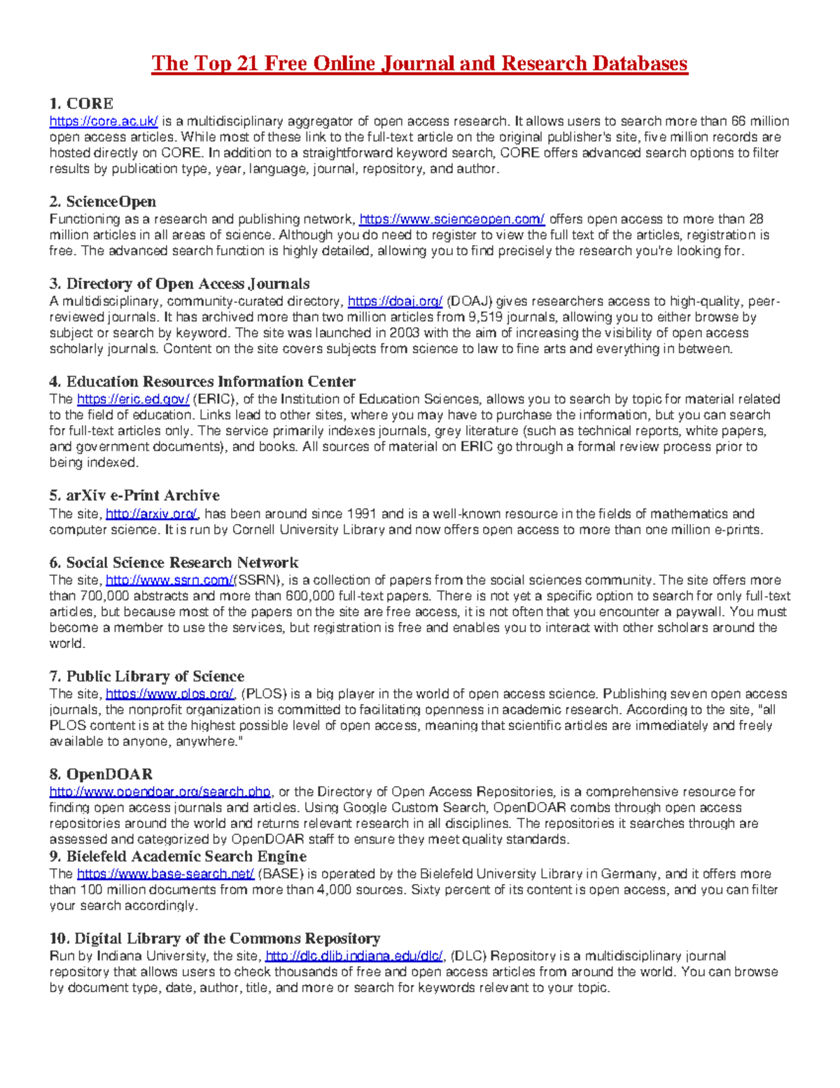 The Top 21 Free Online Journal and Research Databases - CORE core.ac ...