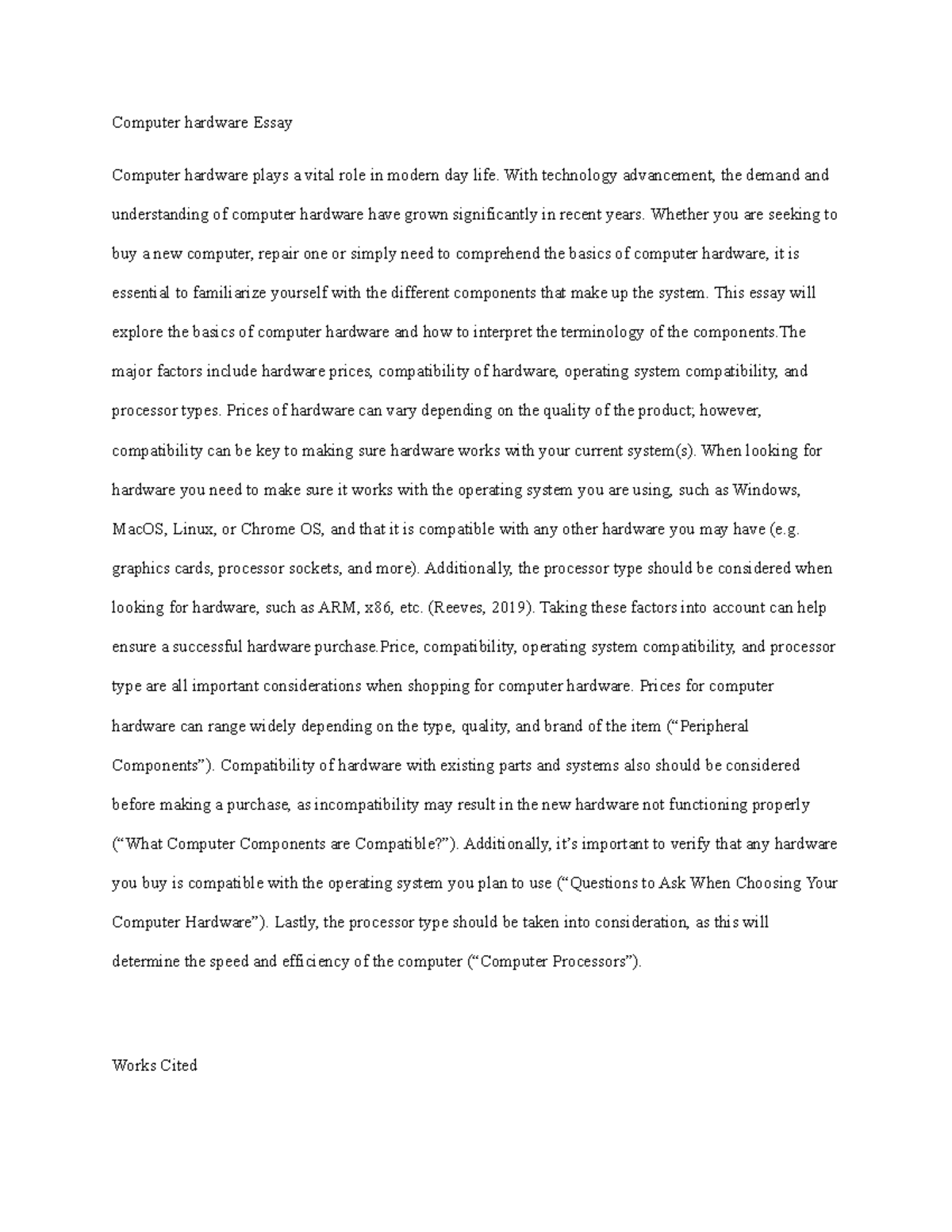 Computer hardware Essay Computer hardware Essay Computer hardware