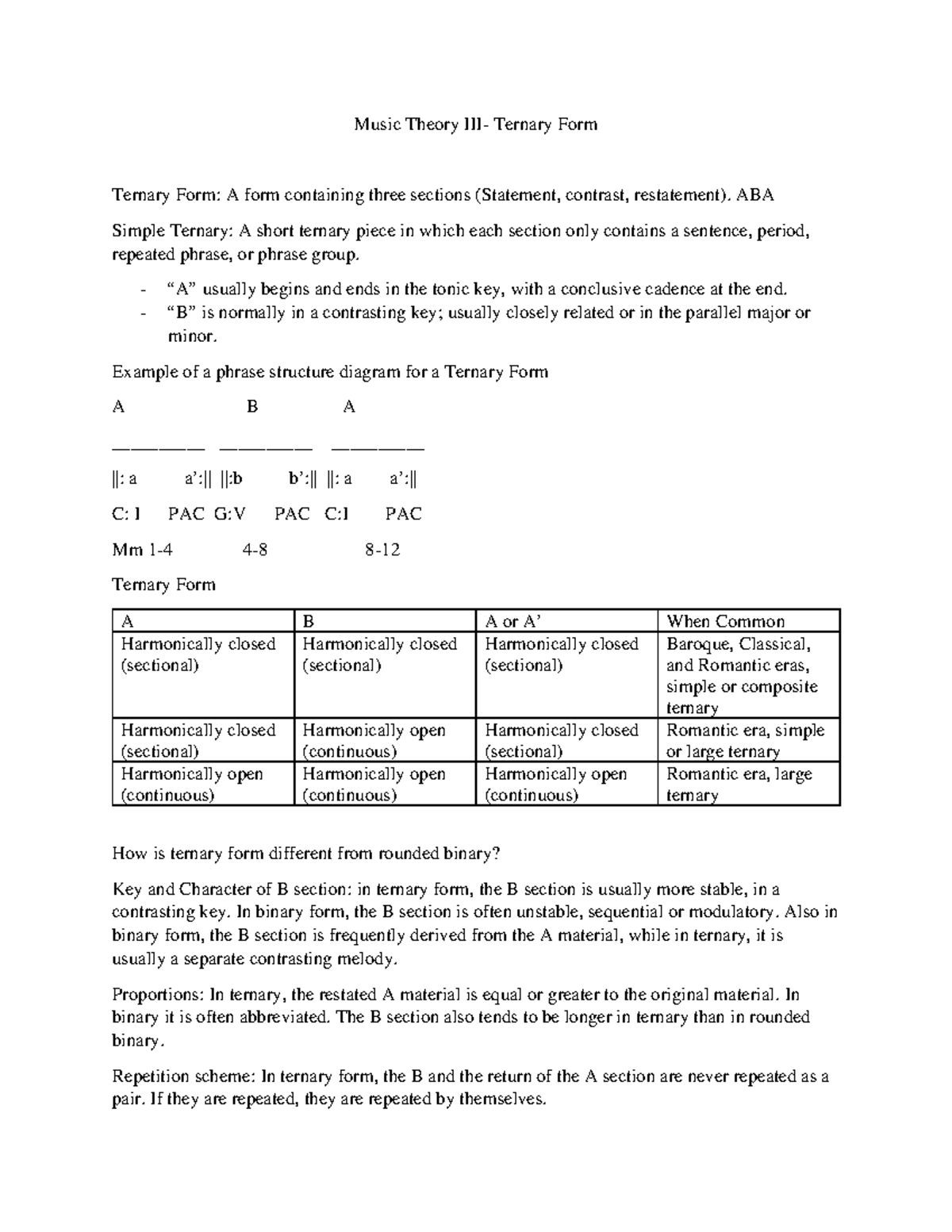 Mtiii Ternary - Music Theory Ternary Form Ternary Form: A Form ...