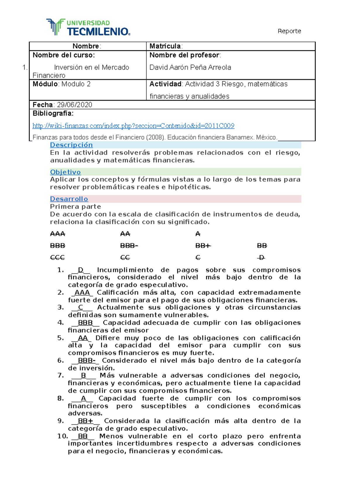 Acti 3 - Actividad De Inversion En El Sistema Financiero - Nombre ...