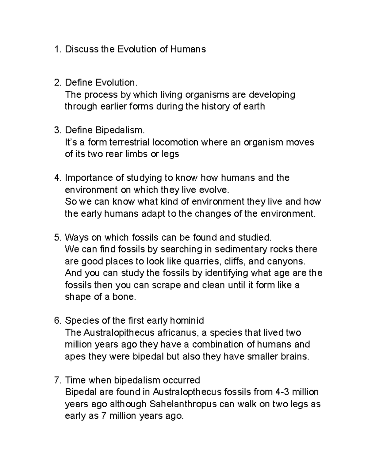 Discuss the Evolution of Humans Discuss the Evolution of Humans