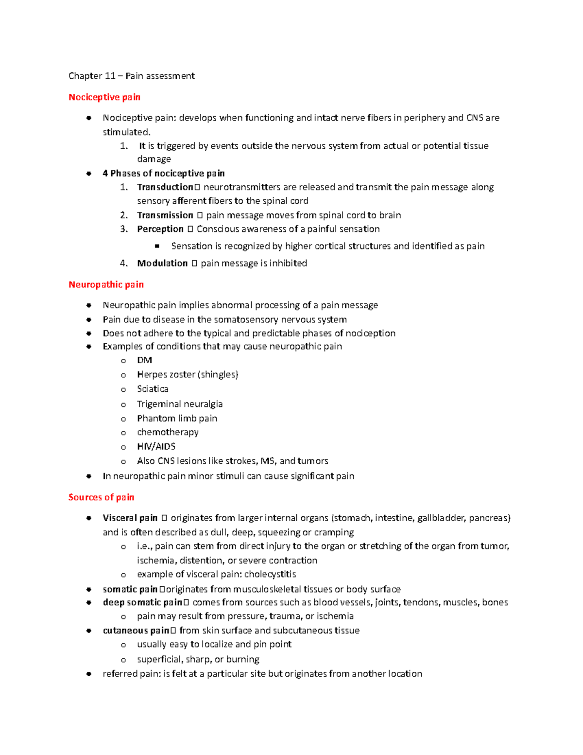 Chapter 11- Health Assessment.docx - Google Docs - Chapter 11 – Pain ...