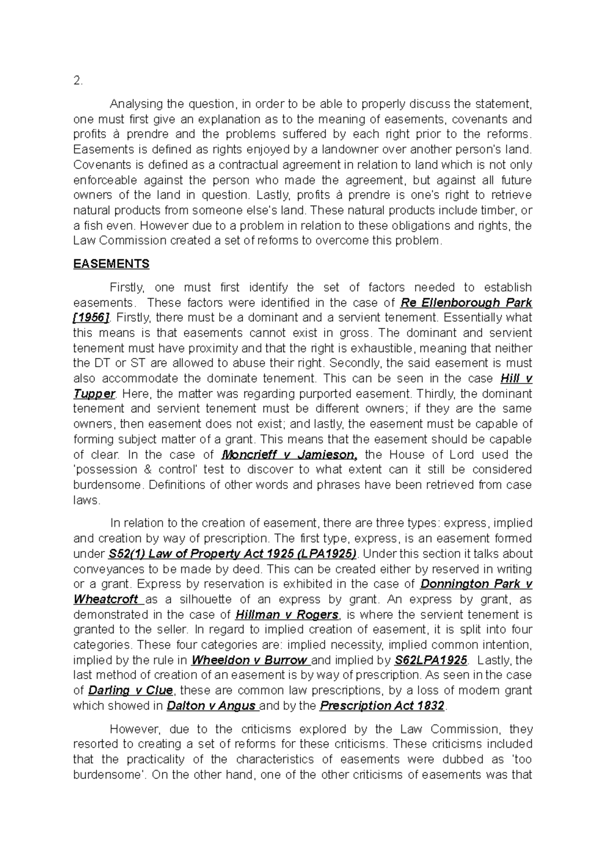 Land Law - Grade: A - 2. Analysing the question, in order to be able to ...