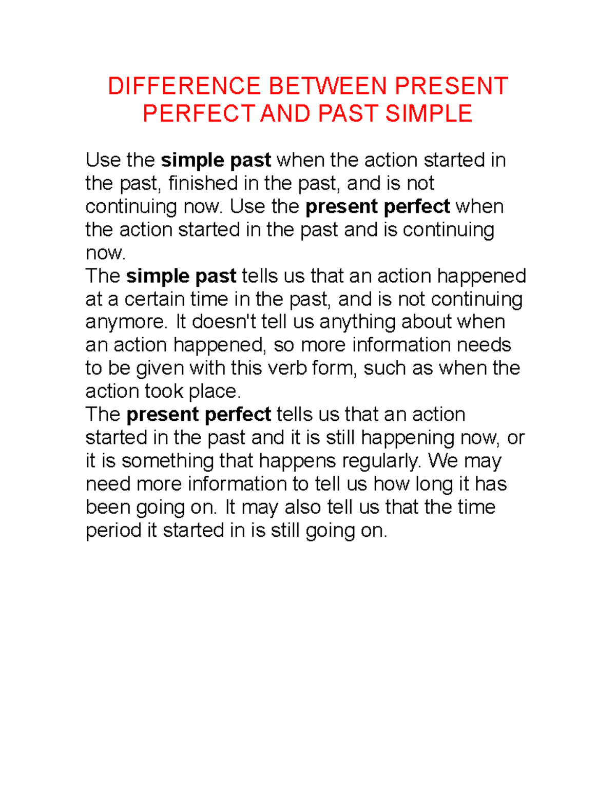 Difference Between Present Perfect AND PAST Simple - DIFFERENCE BETWEEN ...