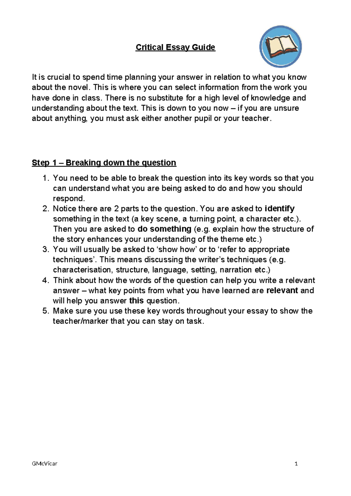 Critical-Essay-Guide - Critical Essay Guide It is crucial to spend time ...