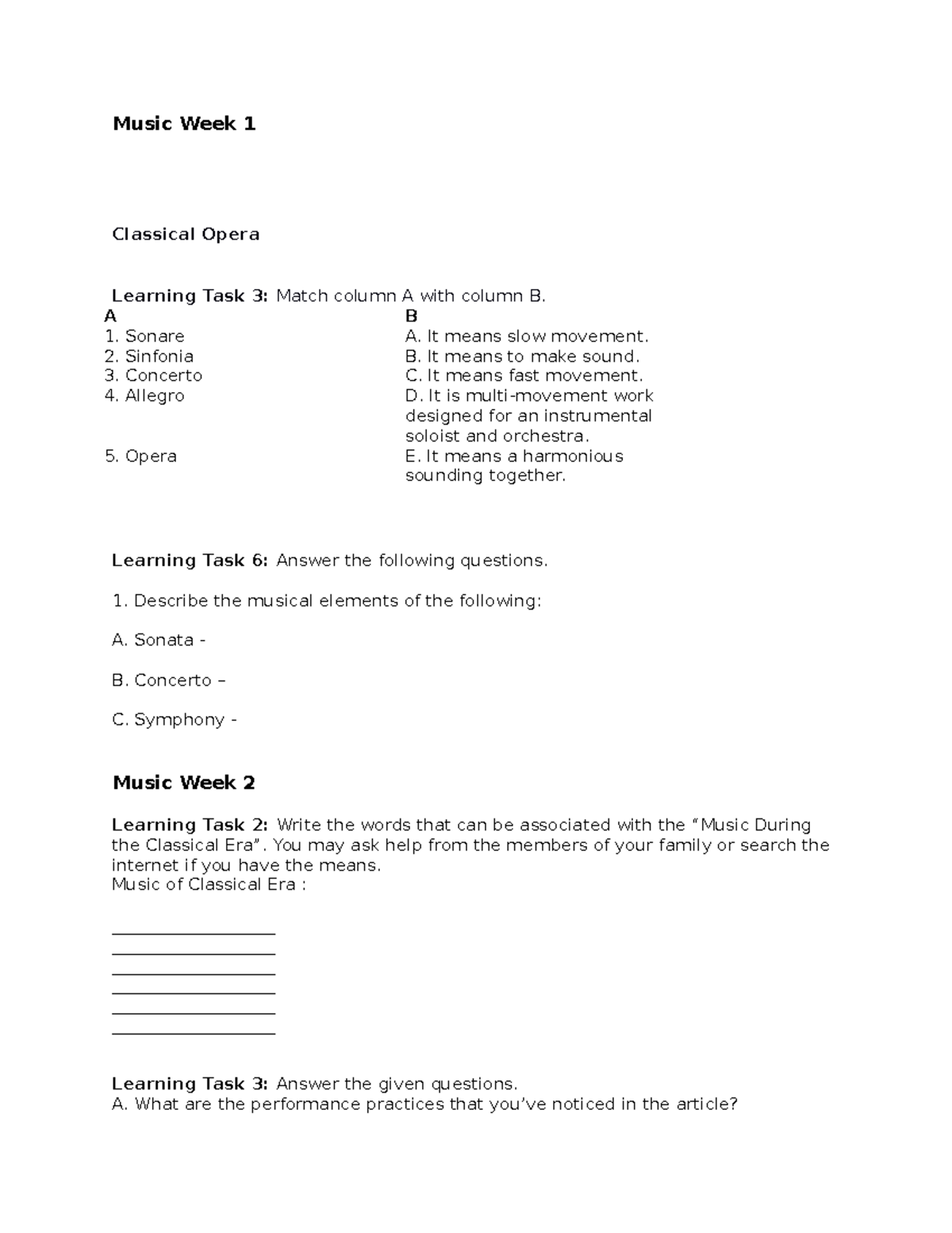 Music Activities that will help secondary students - Music Week 1 E ...