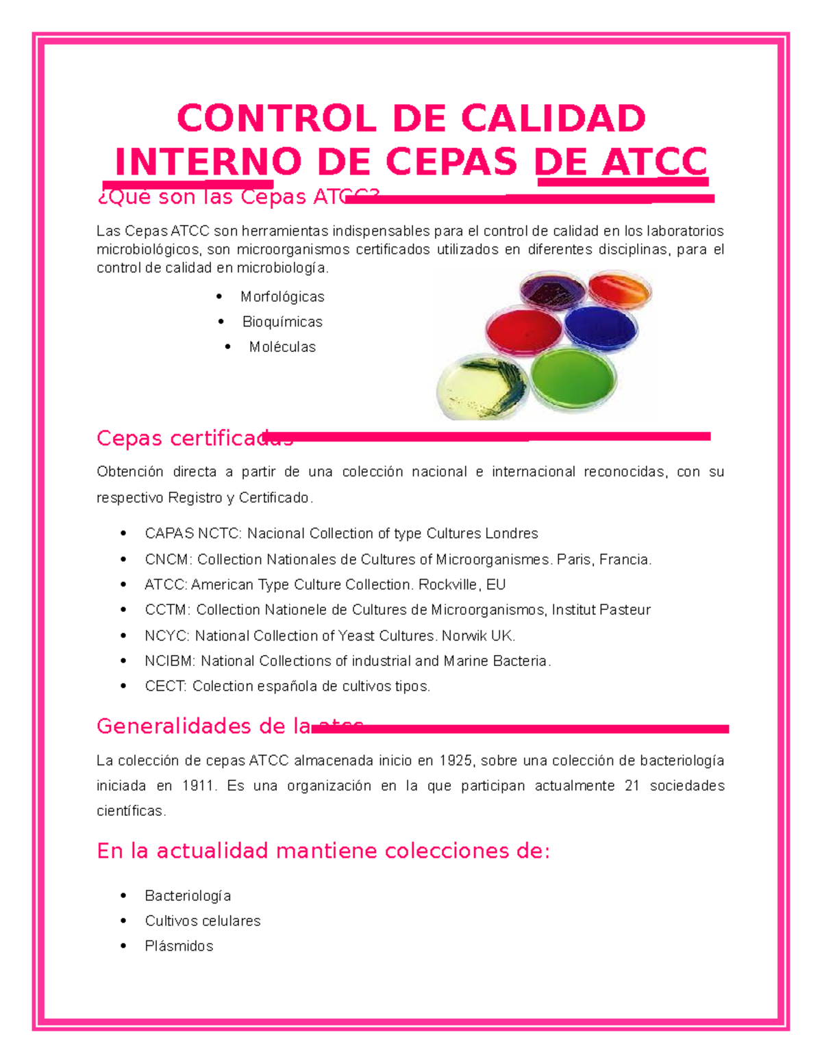 Investigacion agares - CONTROL DE CALIDAD INTERNO DE CEPAS DE ATCC ¿Qué ...