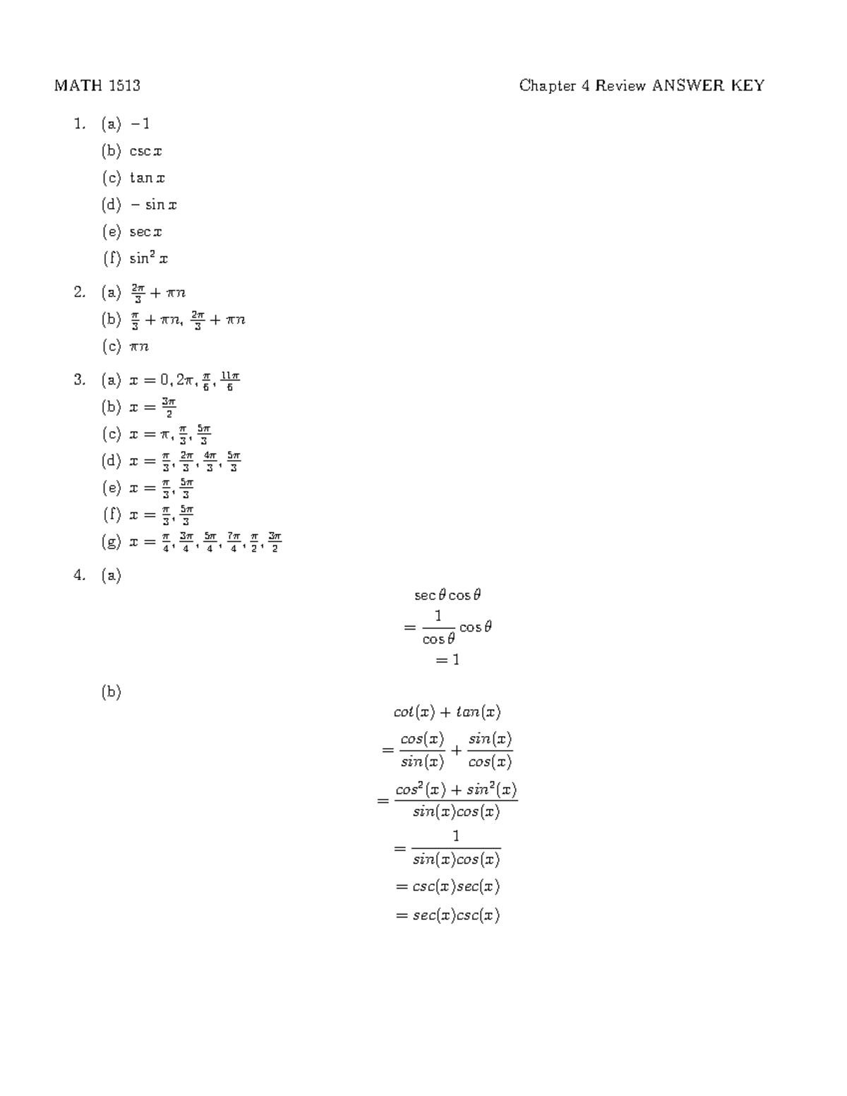Exam2 review KEY - MATH 1513 Chapter 4 Review ANSWER KEY (a) − 1 (b ...