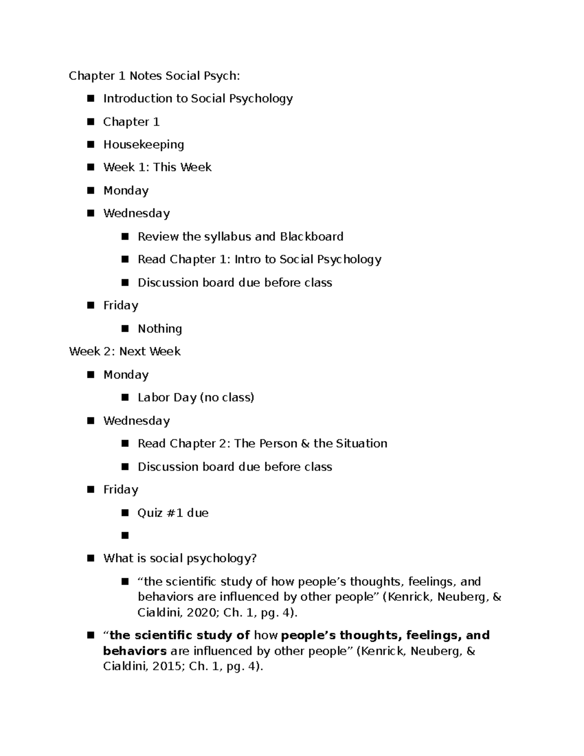 Chapter 1 Notes Social Psych - Chapter 1 Notes Social Psych ...