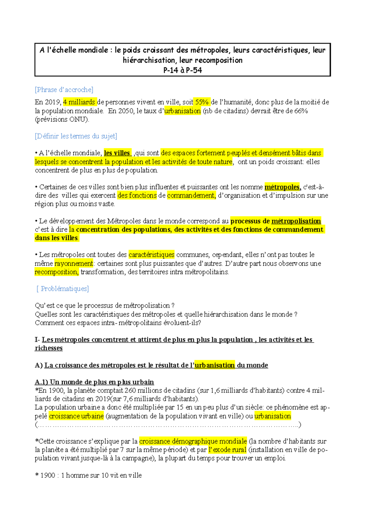 Qcm Les Metropoles Et Leurs Habitants Cours métropolisation et recompositions urbaines PDF - A l'échelle mondiale  : le poids croissant des - Studocu