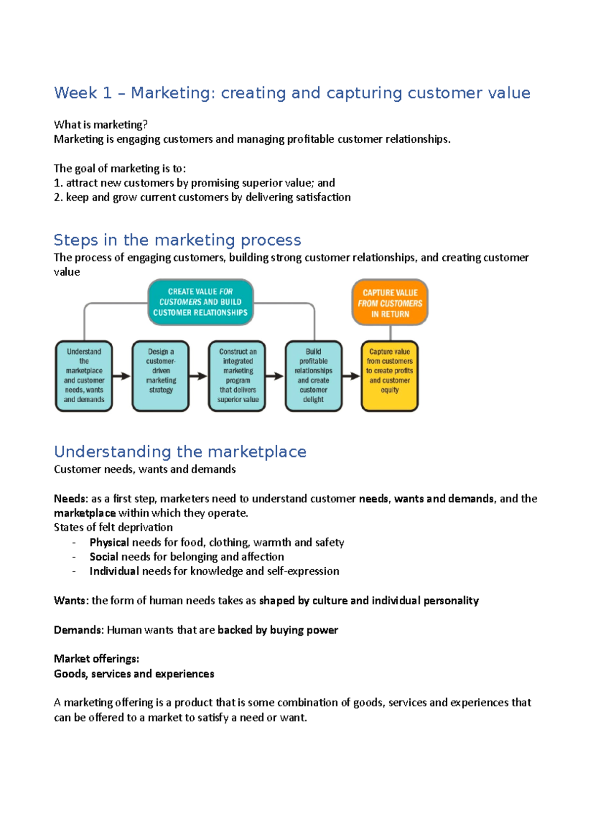 Marketing Notes - Week 1 – Marketing: creating and capturing customer ...
