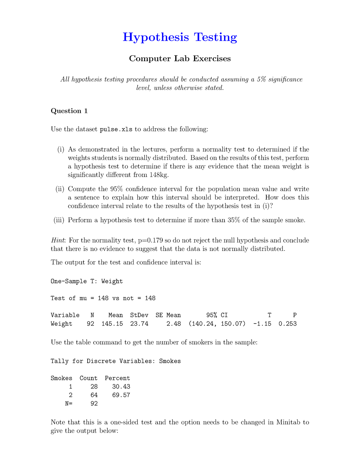 exercises on hypothesis testing pdf