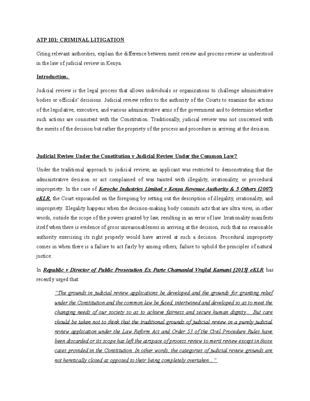 ATP 101 Criminal Litigation Project WORK - ATP 101: CRIMINAL LITIGATION ...