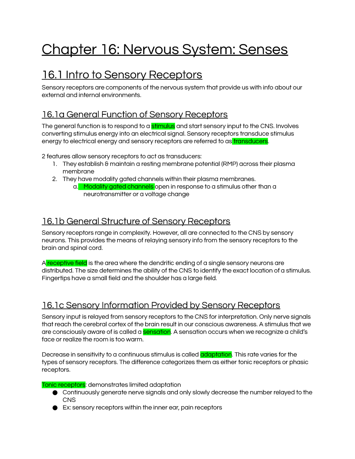 sensory receptors types and functions