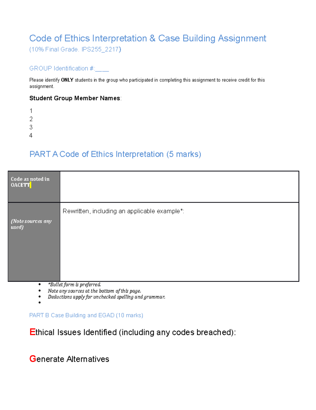 Group Ethics Case Study Submission FORM 2221 - Code of Ethics ...