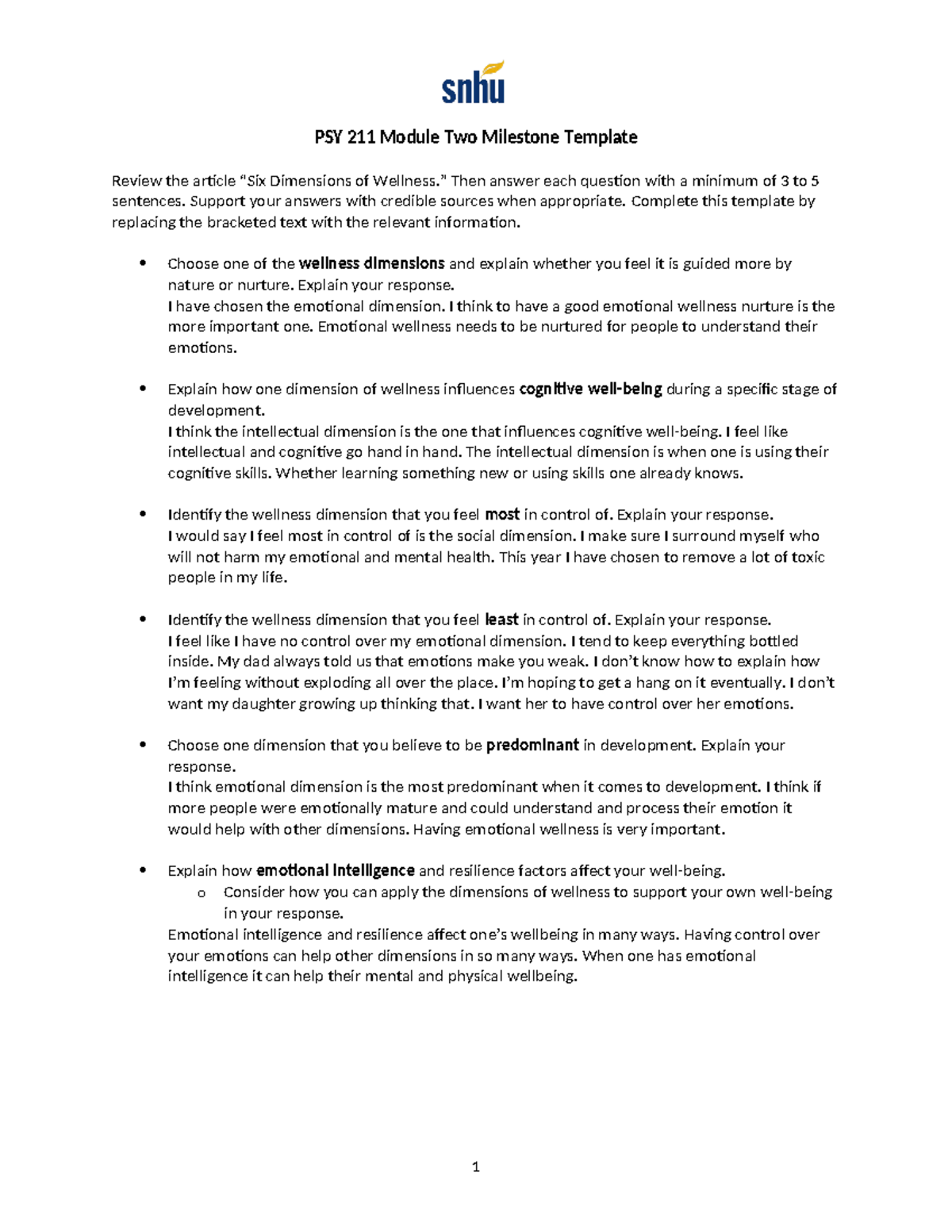 PSY 211 Module Two Milestone Template Finished - PSY 211 Module Two ...