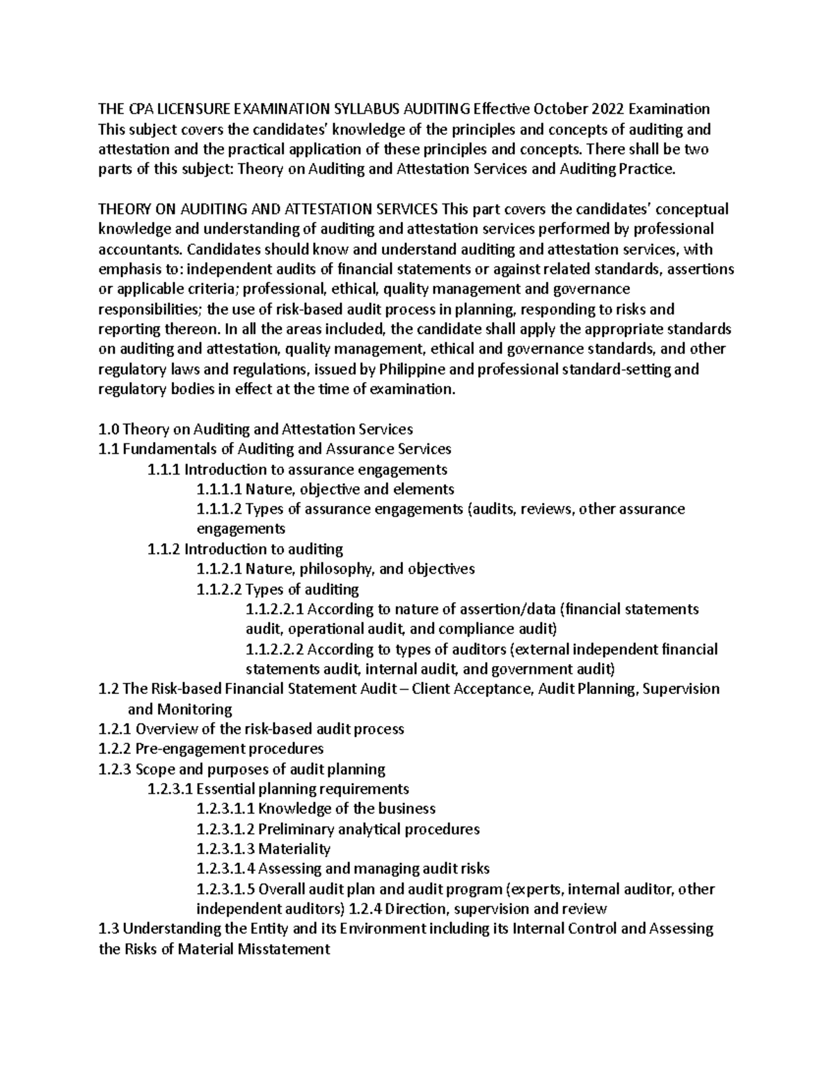 Boa syllabus for auditing and assurance services - THE CPA LICENSURE ...