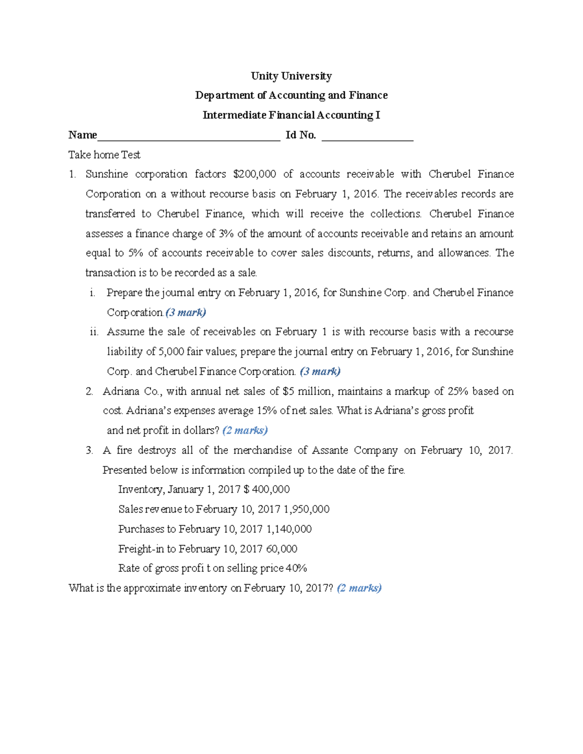 IFA I Test 2 Unity University Department Of Accounting And Finance ifa-i-test-2-unity-university-department-of-accounting-and-finance