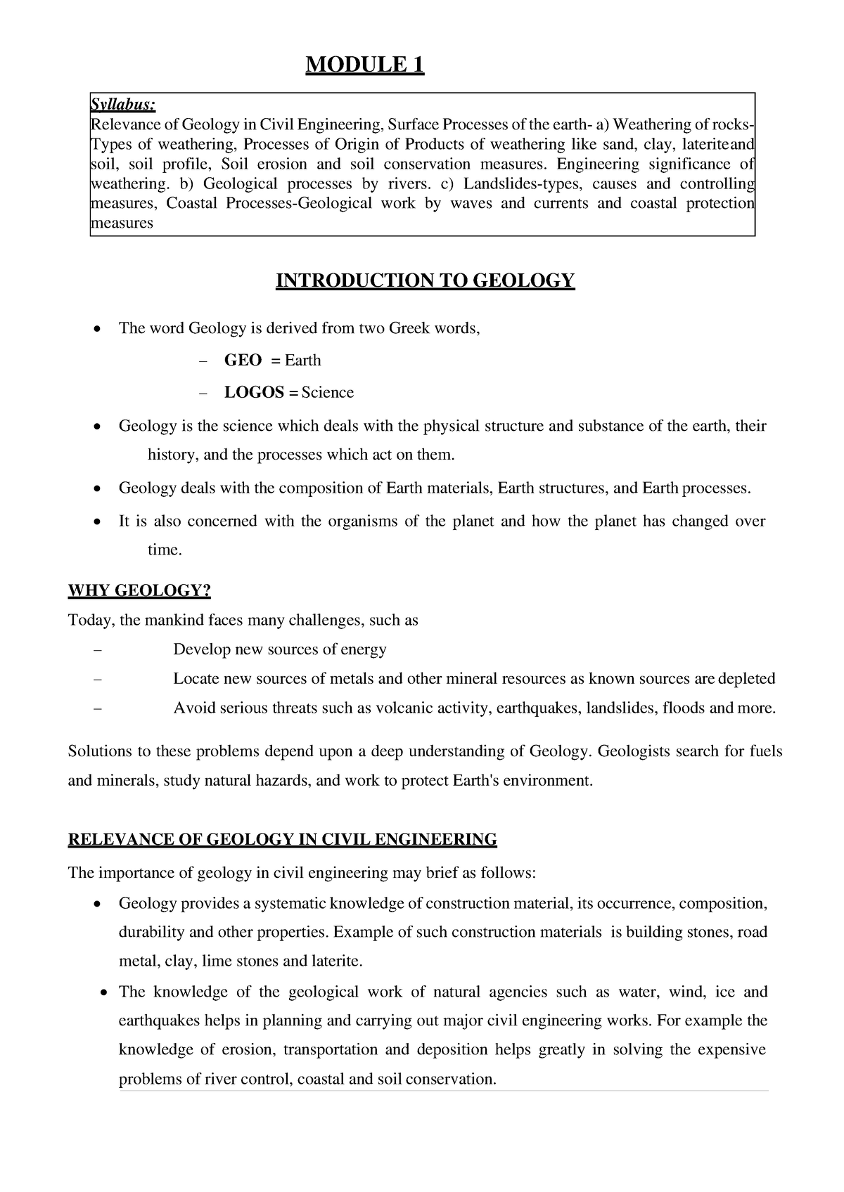 S4 Engineering Geology Module 1-1 - MODULE 1 INTRODUCTION TO GEOLOGY ...