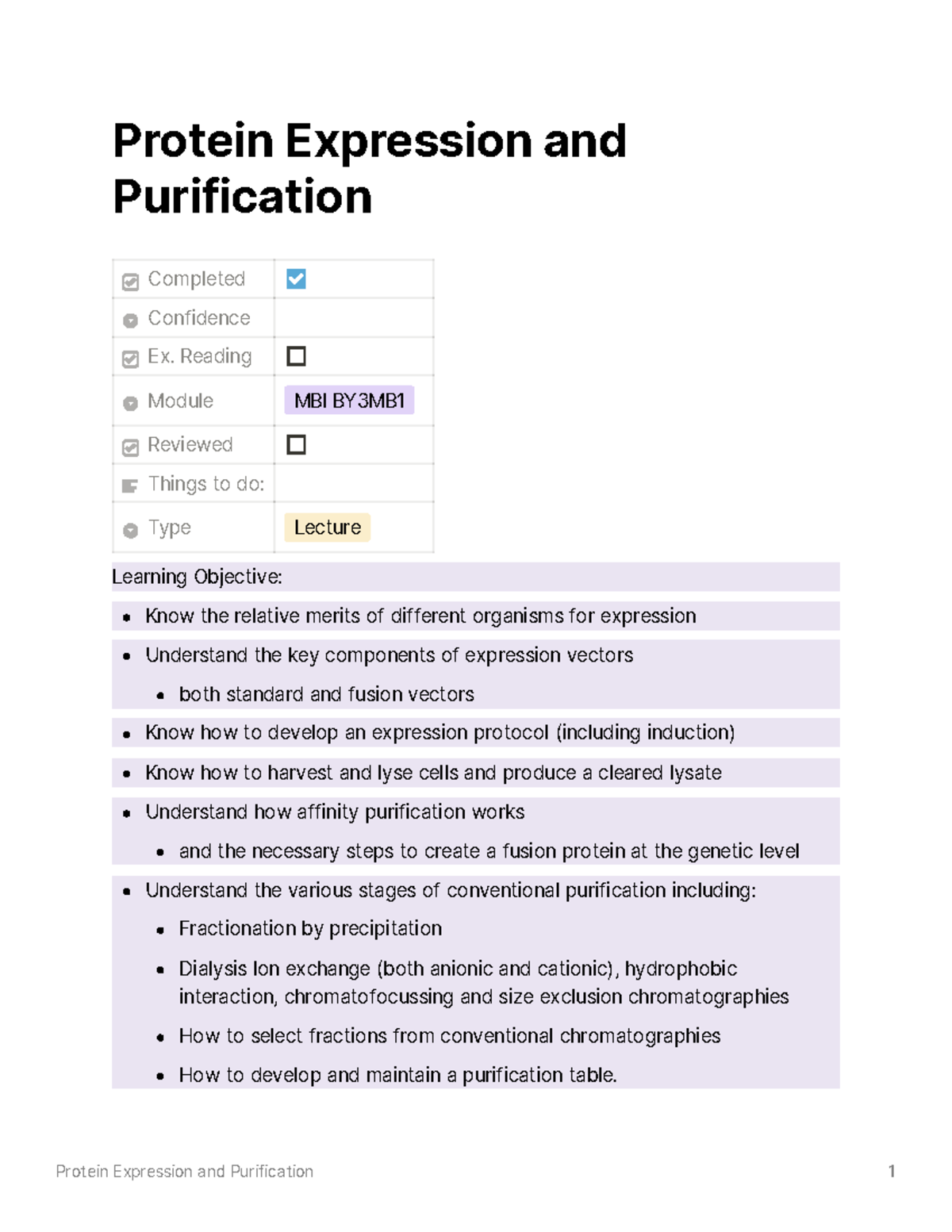 Protein Expression And Purification - Reading Module MBI BYԉMBԆ ...