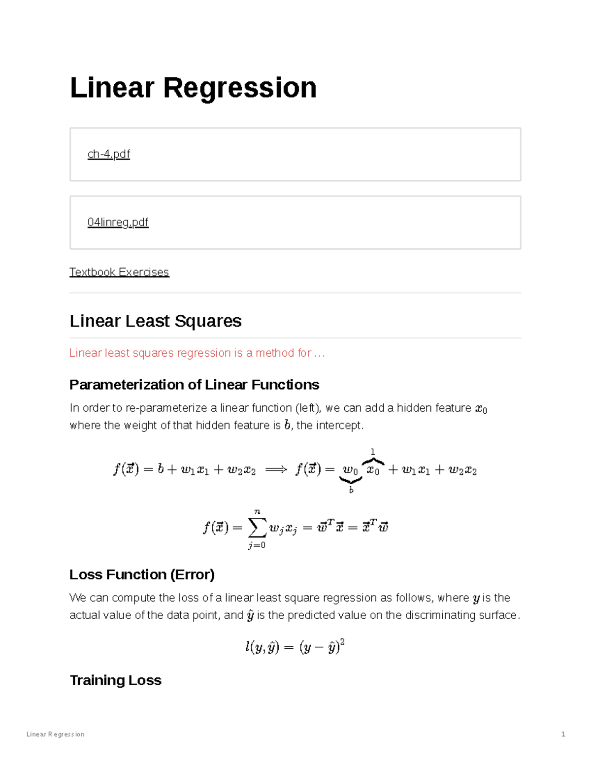 Linear Regression - .. Parameterization of Linear Functions In order to ...